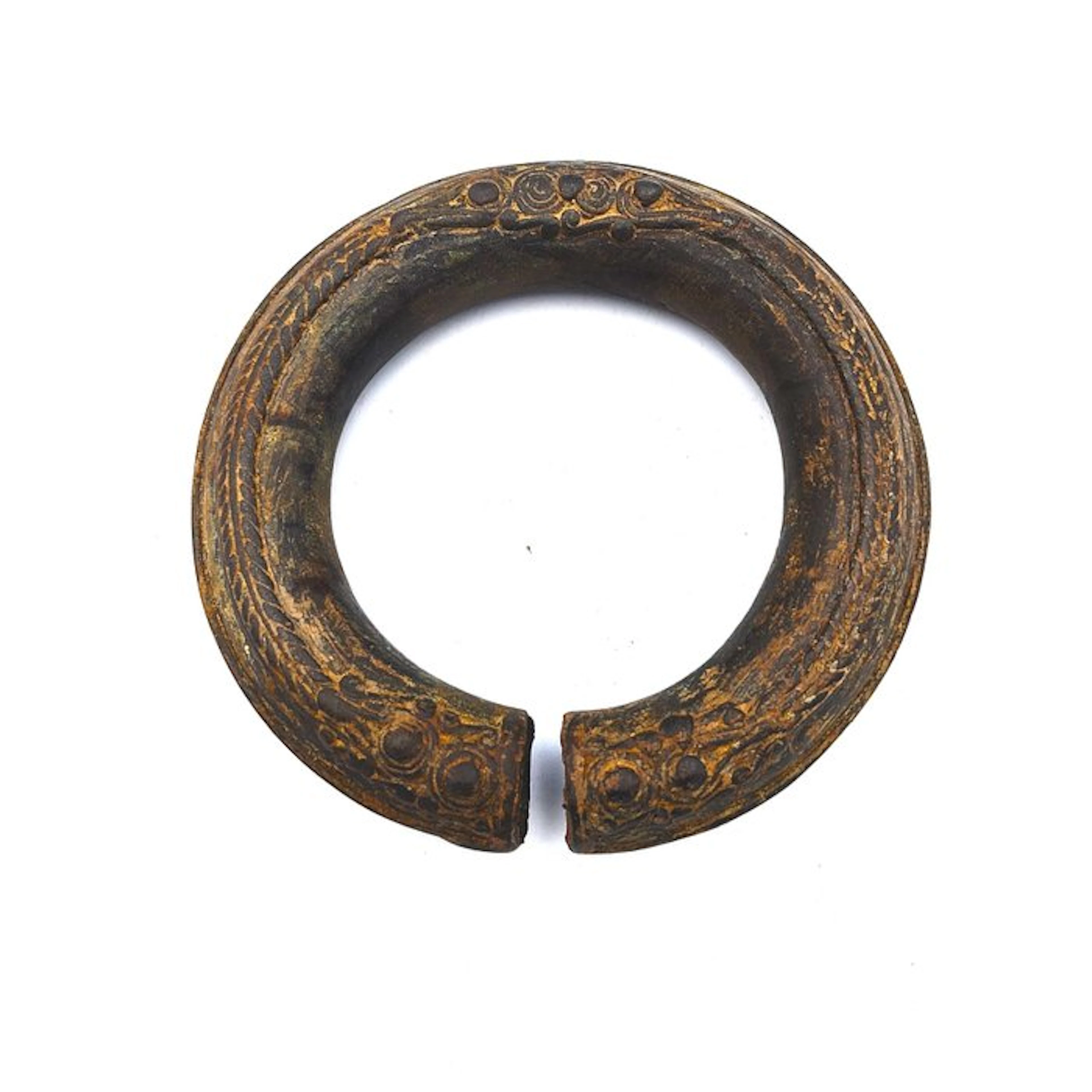 Dong Son Bronze Rare Important Round Bangle w Inner Bell Bead - 115 mm