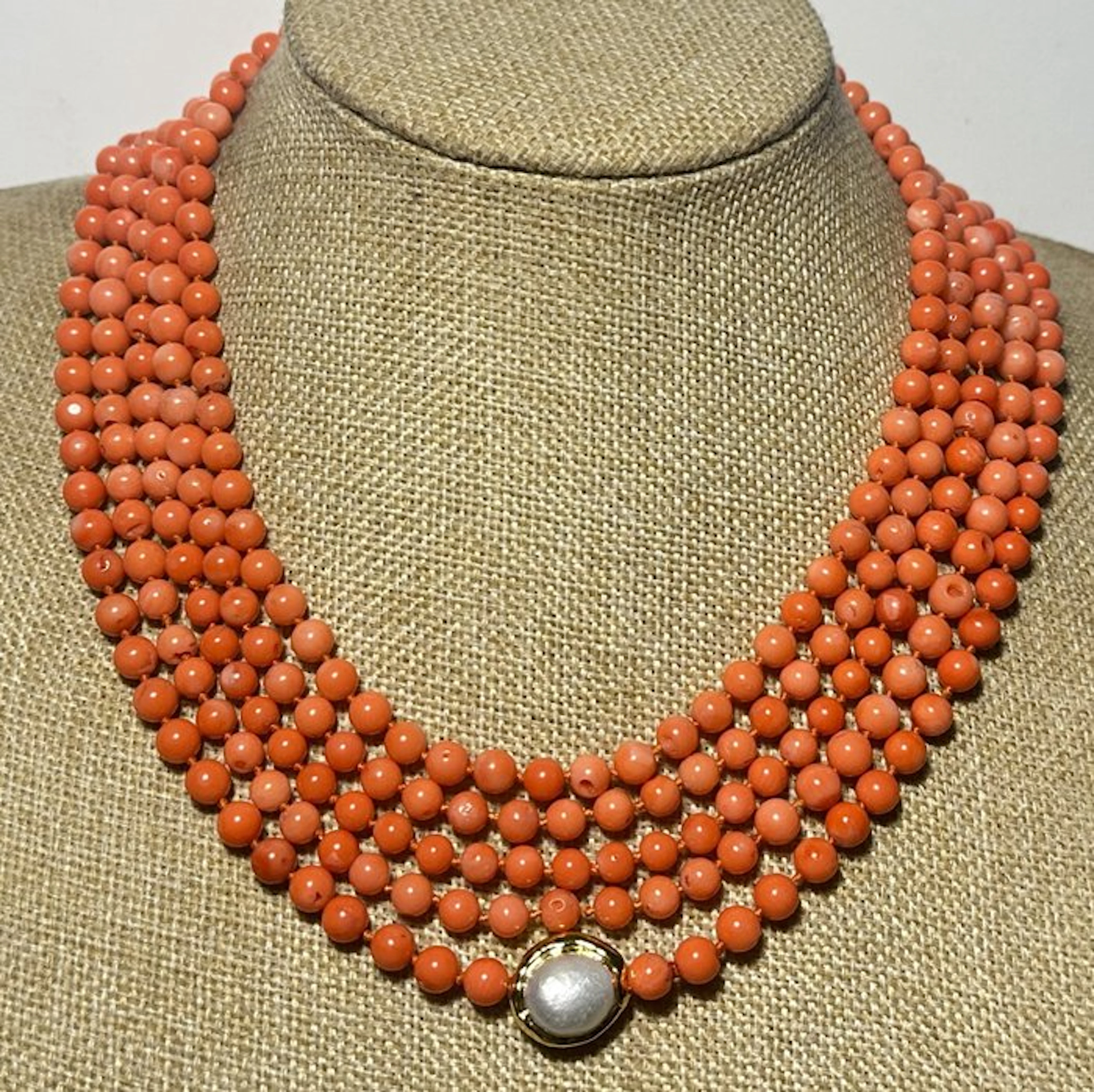 Coral "Salmon" Natural and White Freshwater Pearl Natural