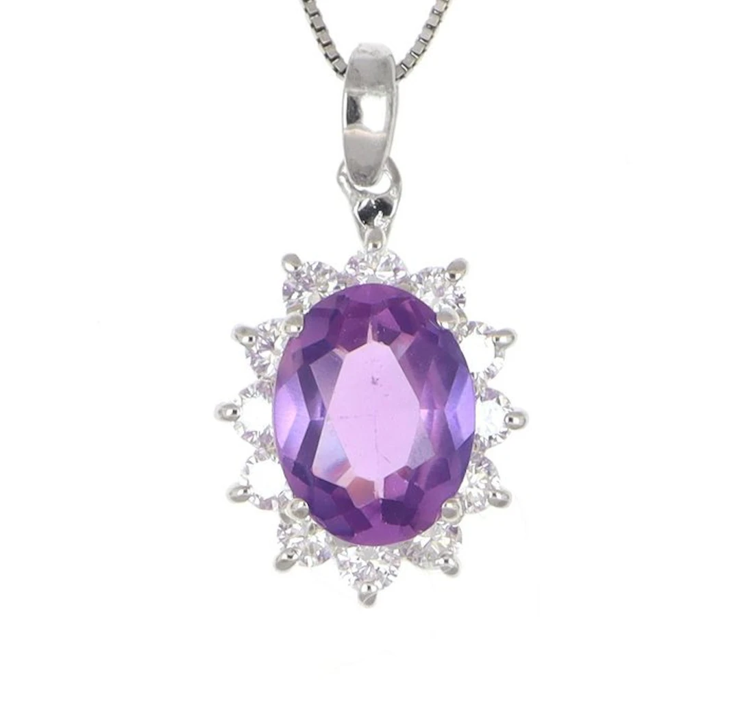 No reserve price - Necklace with pendant - 18 kt. White gold Amethyst - Diamond