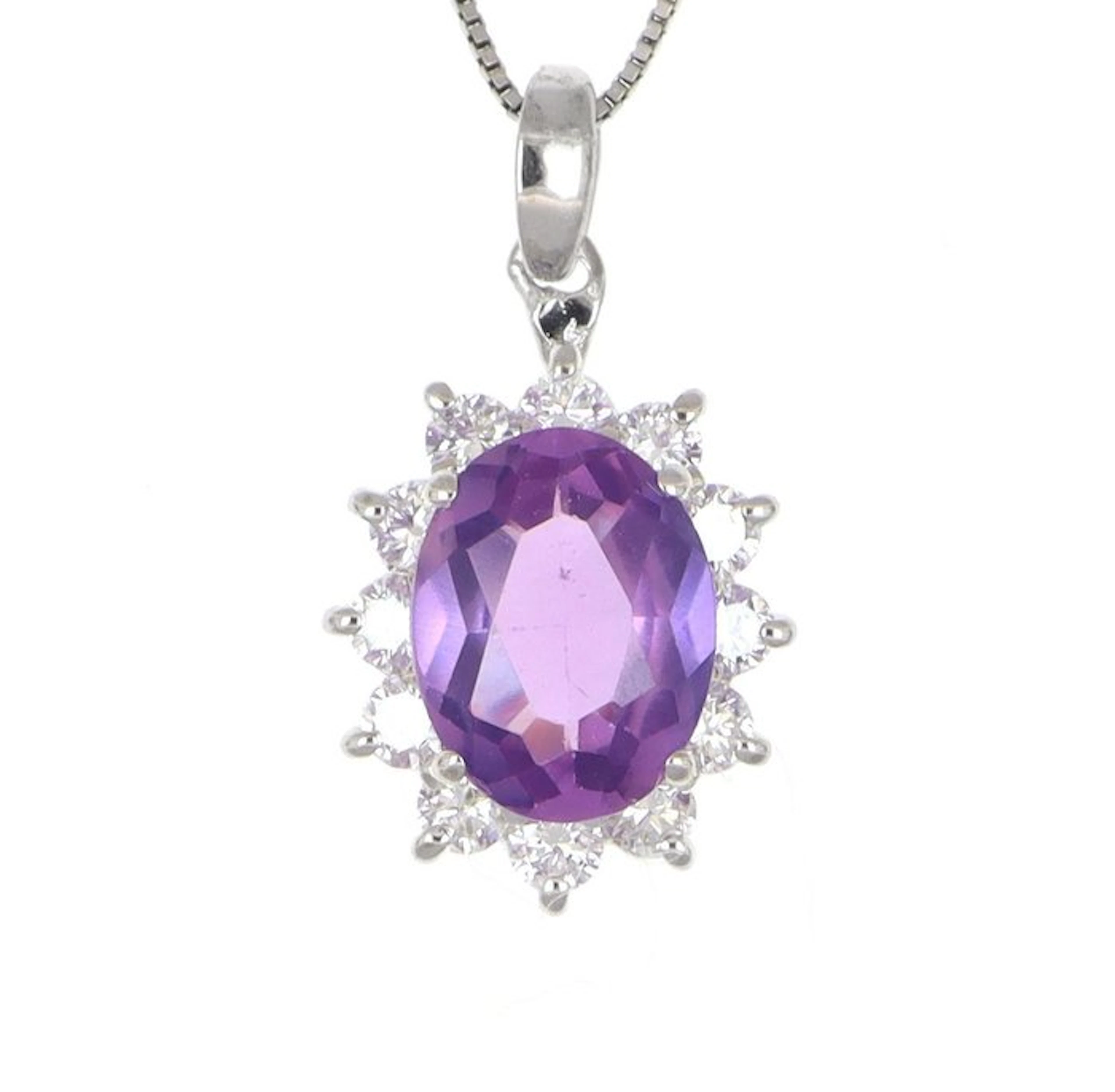 No reserve price - Necklace with pendant - 18 kt. White gold Amethyst - Diamond