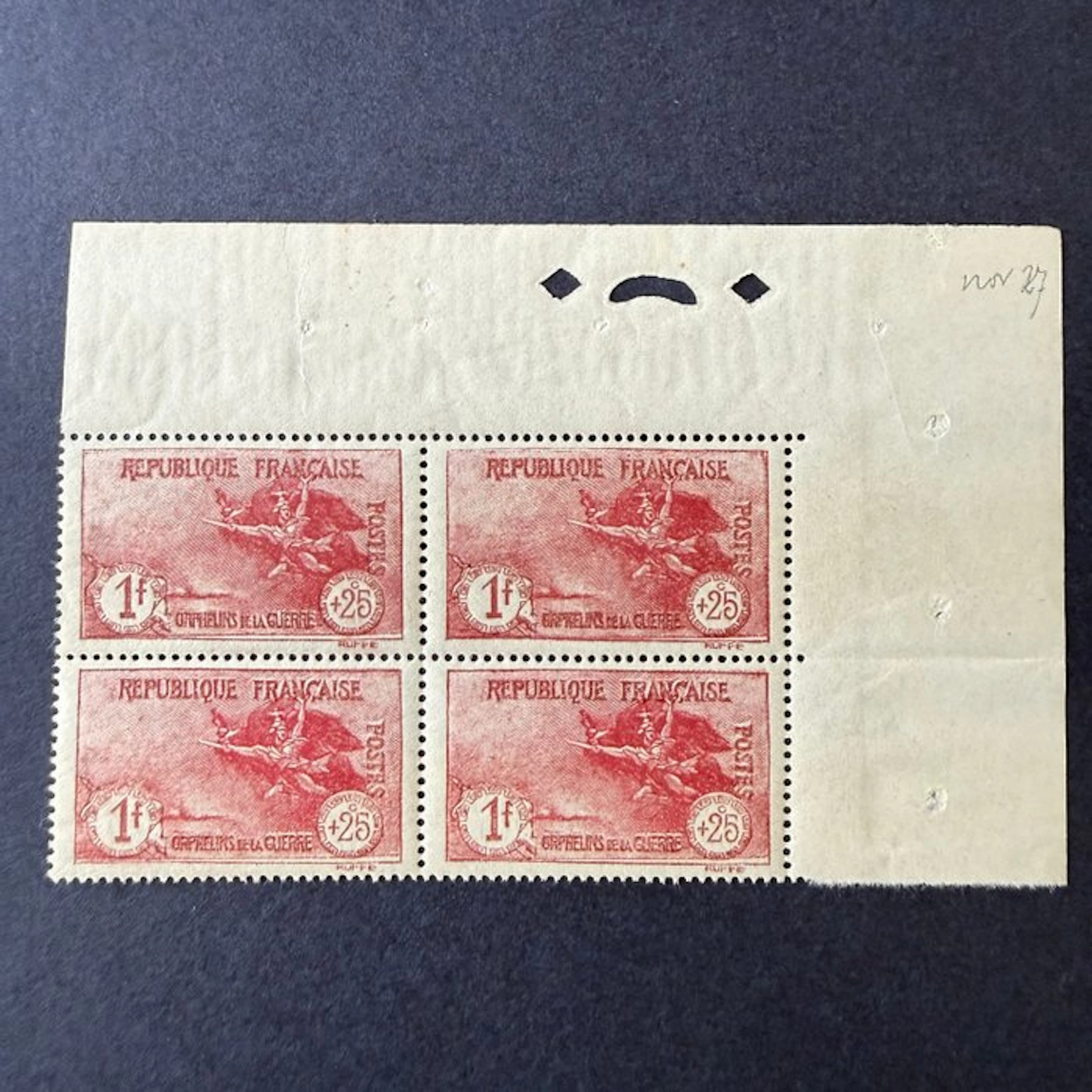 France - Yvert 231 "Orphelins 1fr+25c" block of 4