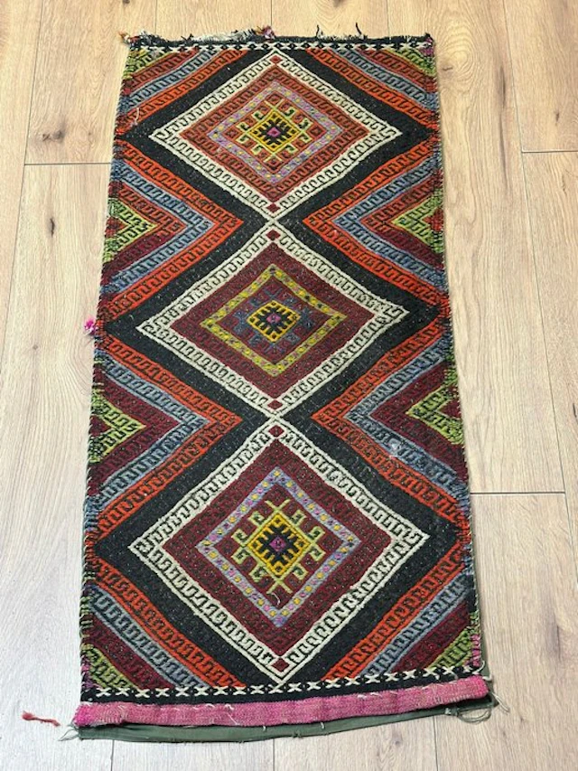 Kelim Nomad Runner with a geometric diamond pattern and...