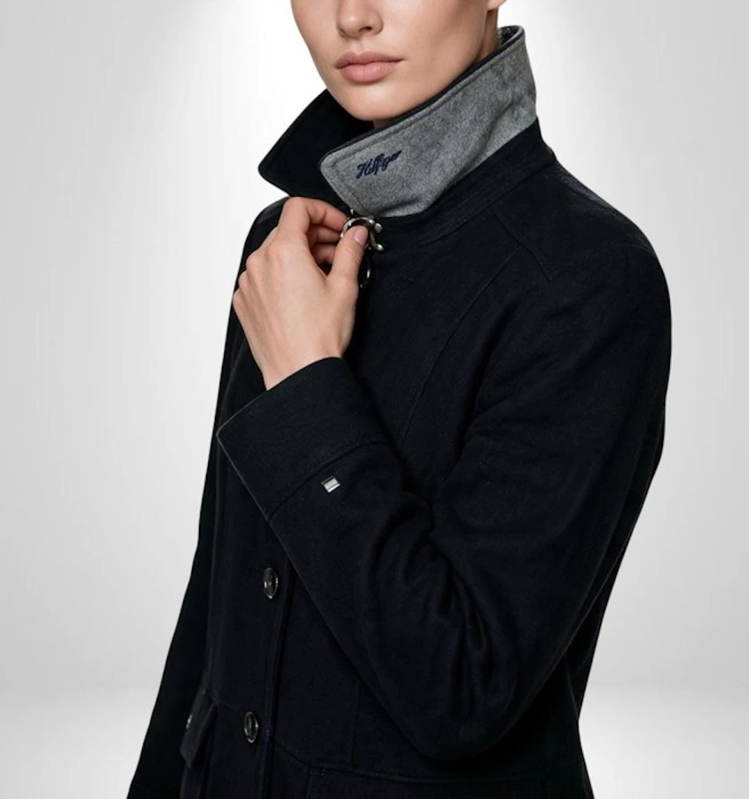 TOMMY HILFIGER Glamour Trench Coat Chic Wool & Cashmere...