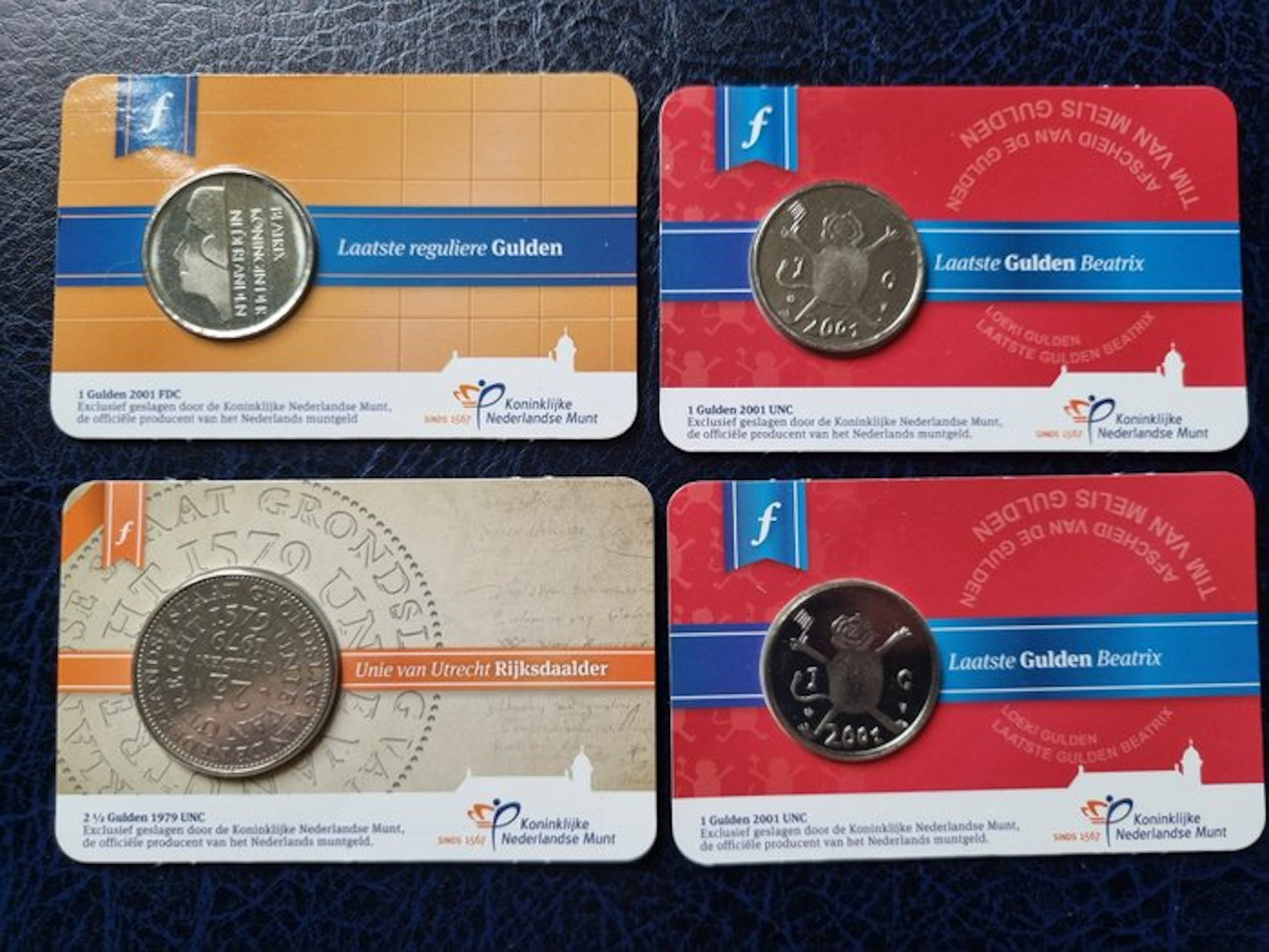 Netherlands. 4x coincard 1979 en 2001 laatste gulden (No reserve price)