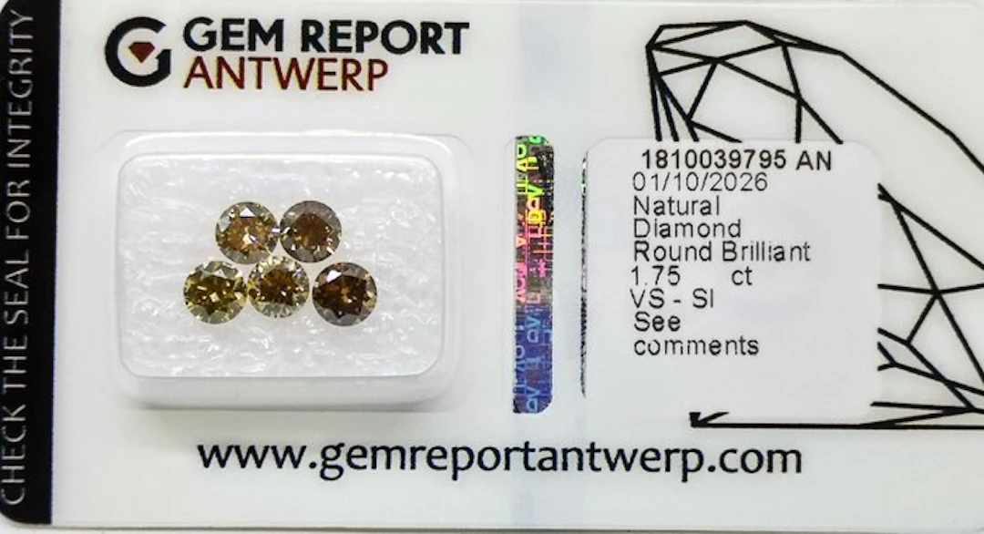 No reserve price - 5 pcs Diamond (Natural coloured) - 1.75 ct - Round Yellow