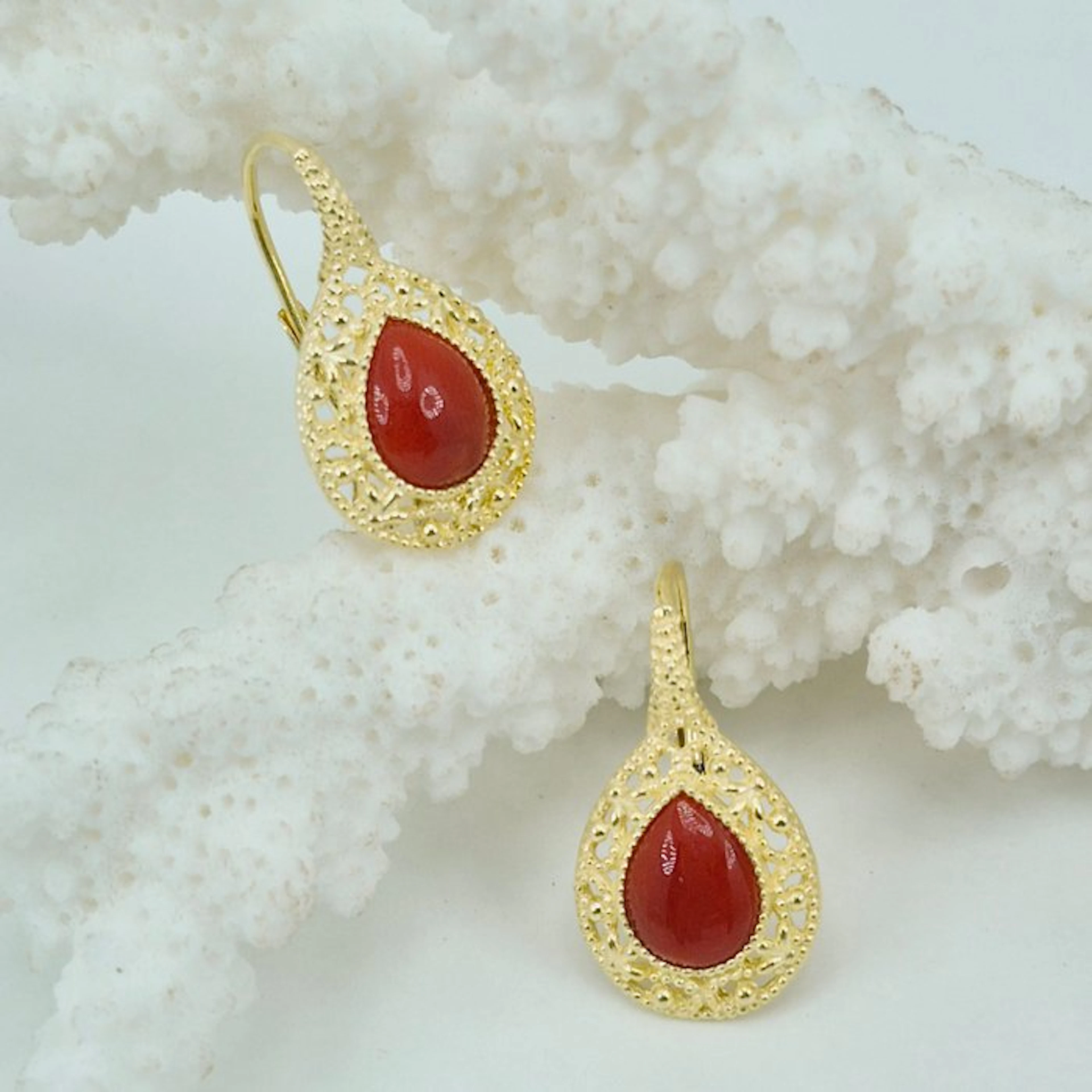 Coral - Silver, Gold-plated - Earrings - CORALLO MEDITERRANEO