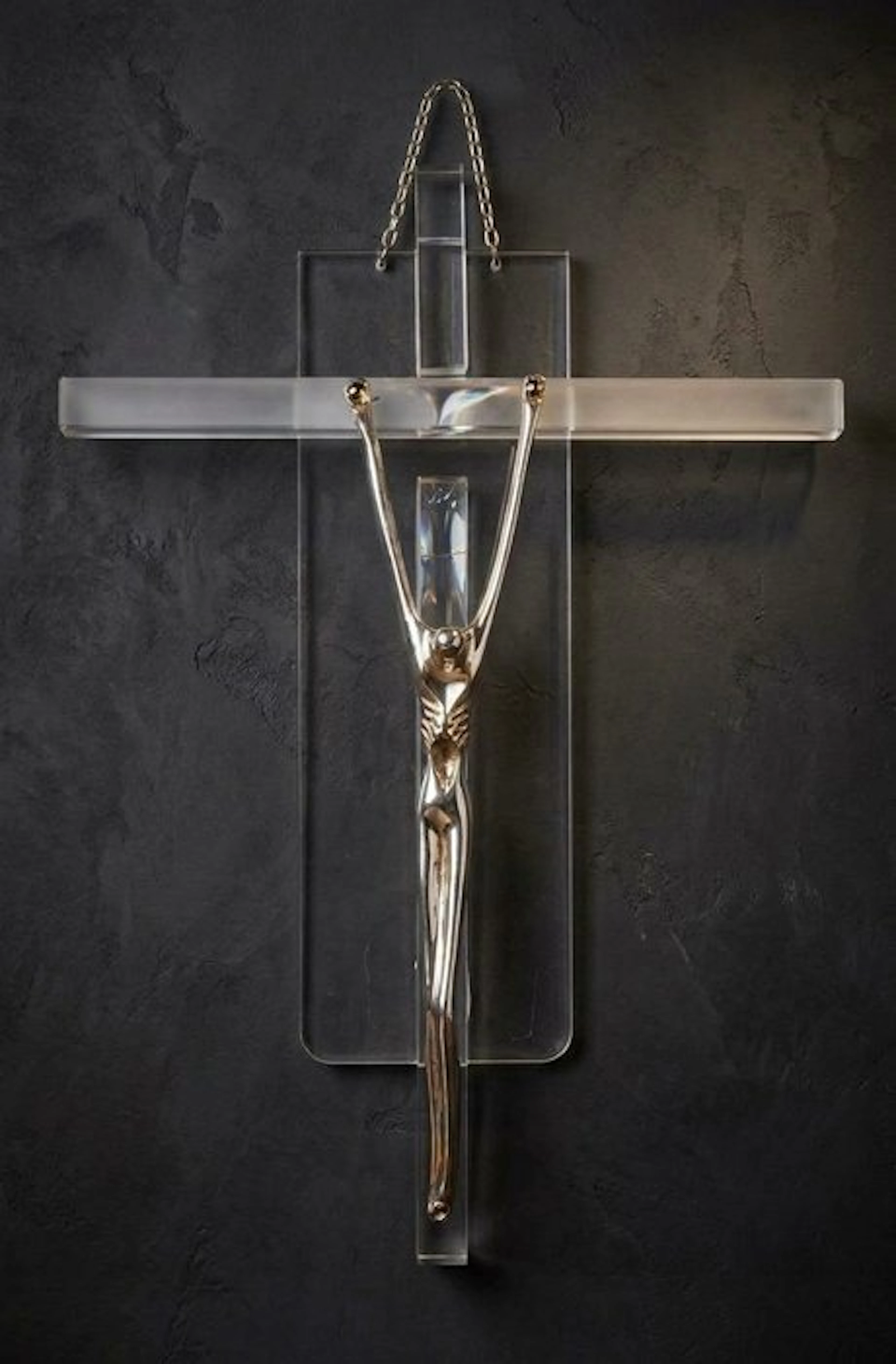 Sculpture, Cristo in croce - 44 cm - Steel, plexiglass