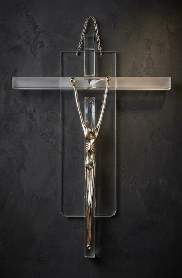 Sculpture, Cristo in croce - 44 cm - Steel, plexiglass