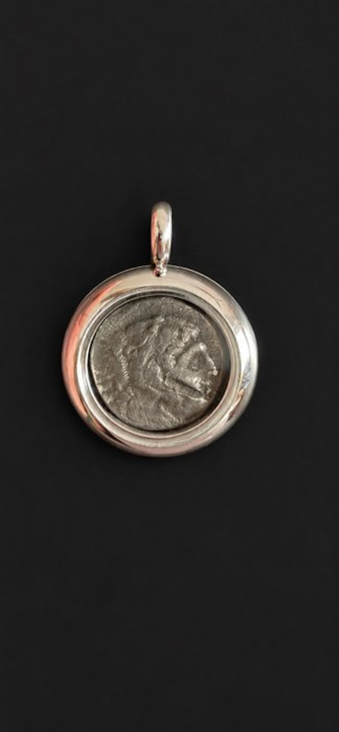 Ancient Greek Silver metal pendant and silver coin Coin pendant