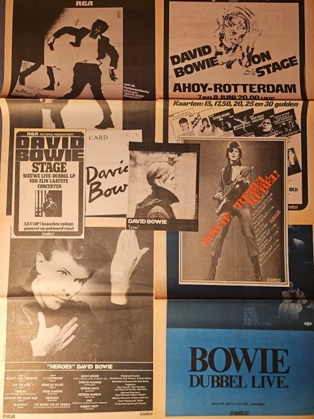 David Bowie - 7 original album ads from 1974 - 1979 + 11 original clippings