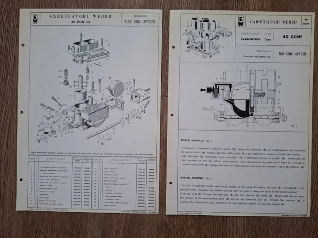 Documentation - Weber - FIAT - Carburatori Weber 40 DCN...