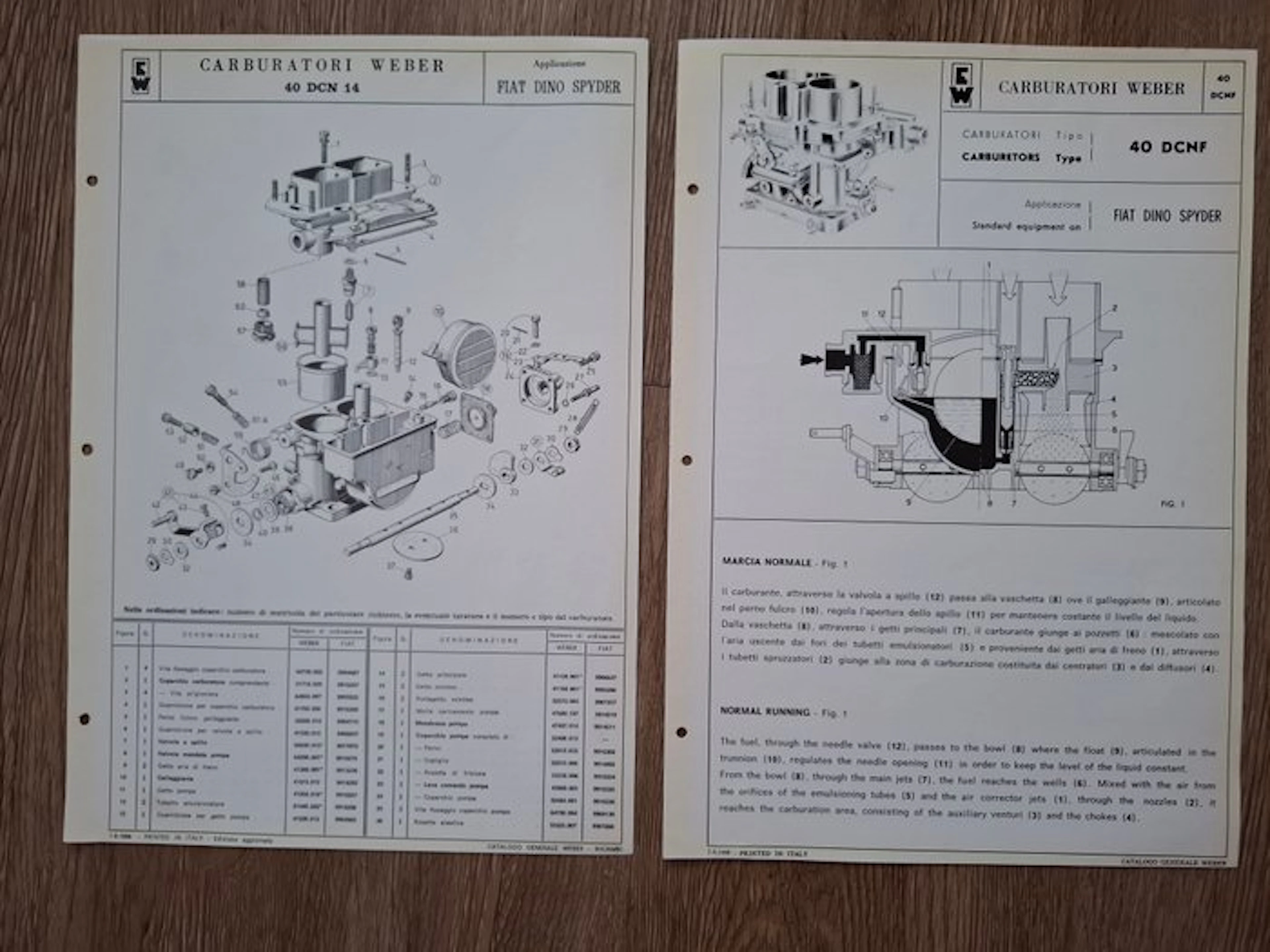 Documentation - Weber - FIAT - Carburatori Weber 40 DCN...