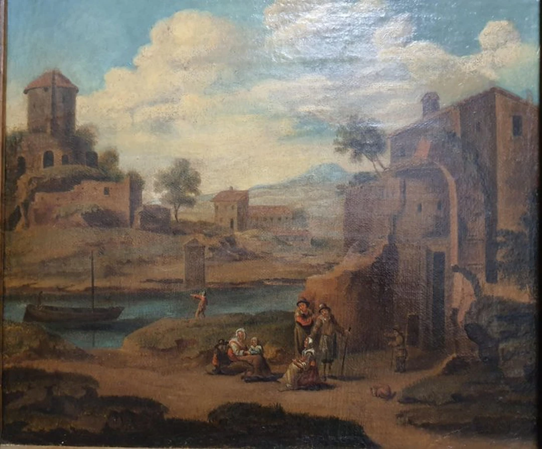 Dutch school (XVIII) - Bord de rivière animé