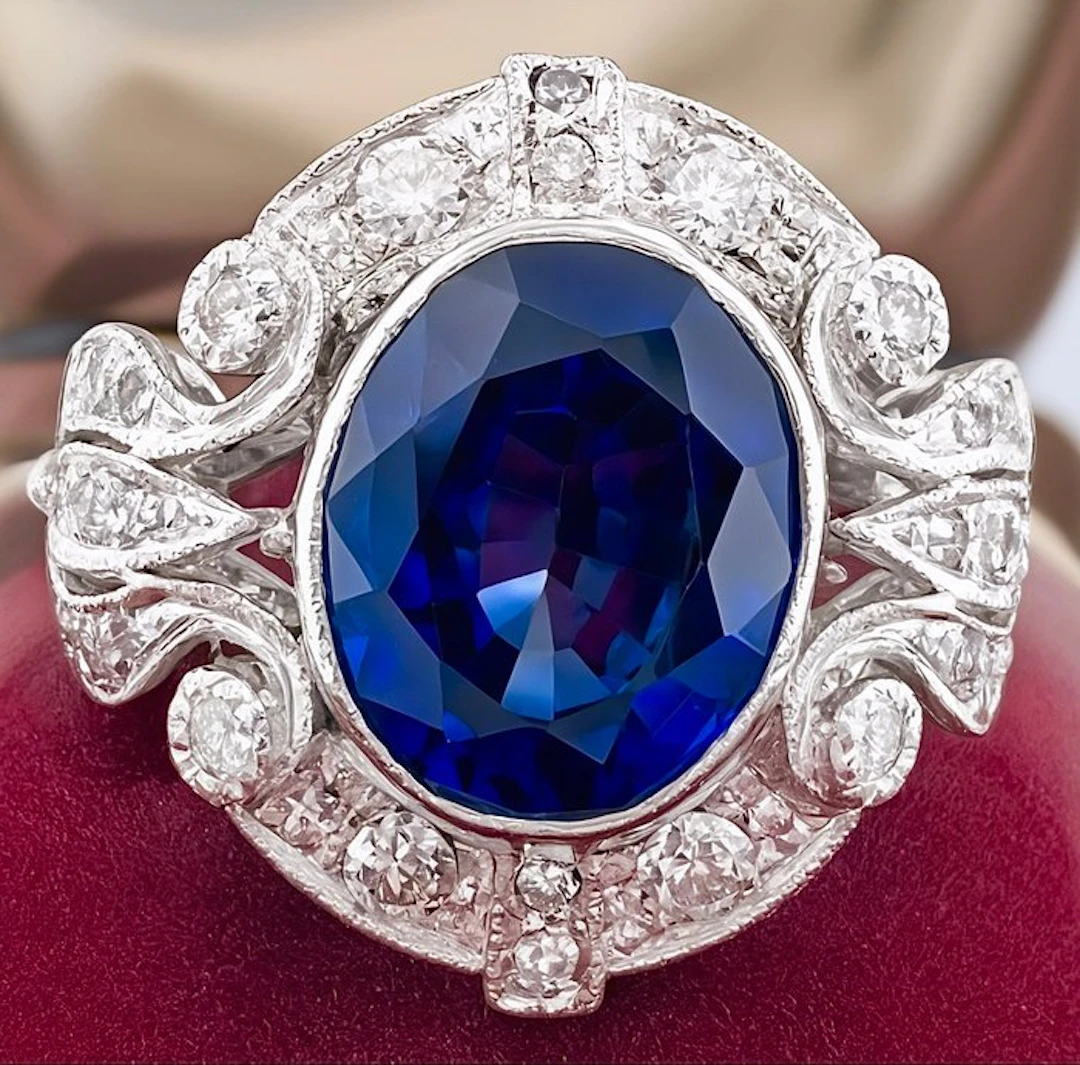 Ring Platinum Sapphire - Diamond