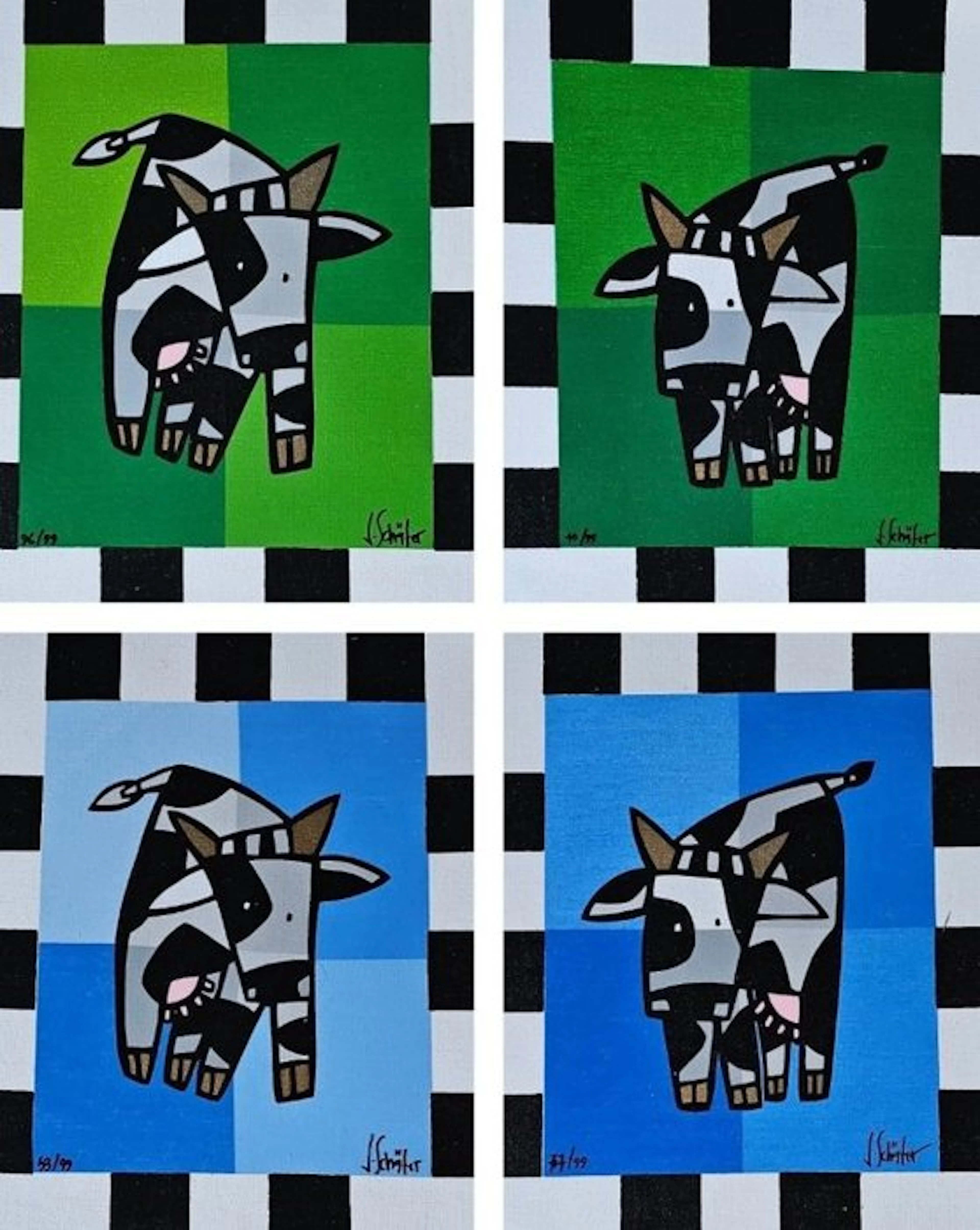 Jacqueline Schäfer (1961) - Cows (lot van 4 zeefdrukken)