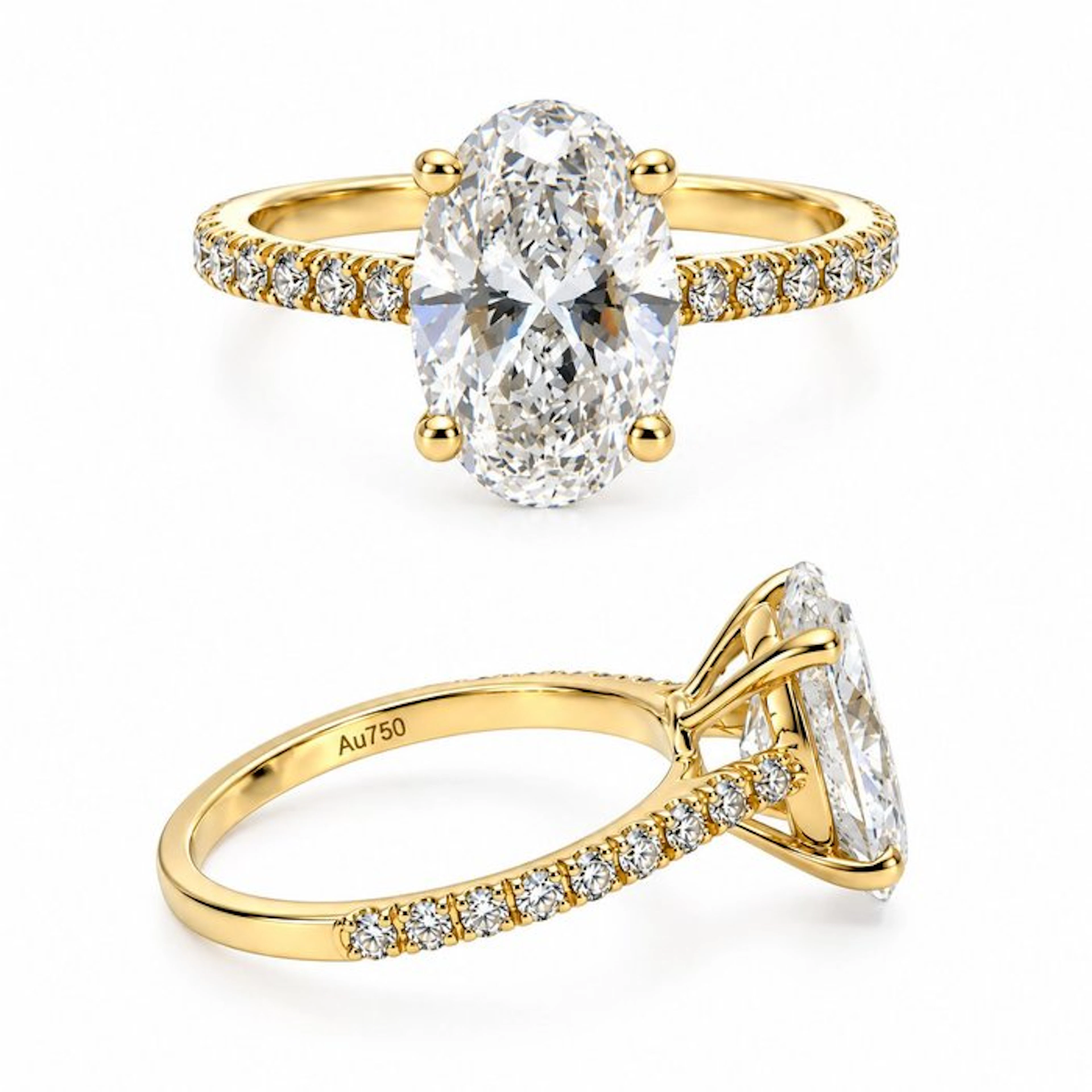 Ring - 18 kt. Yellow gold - 3.16ct. tw. Diamond (Lab-grown) - Diamond