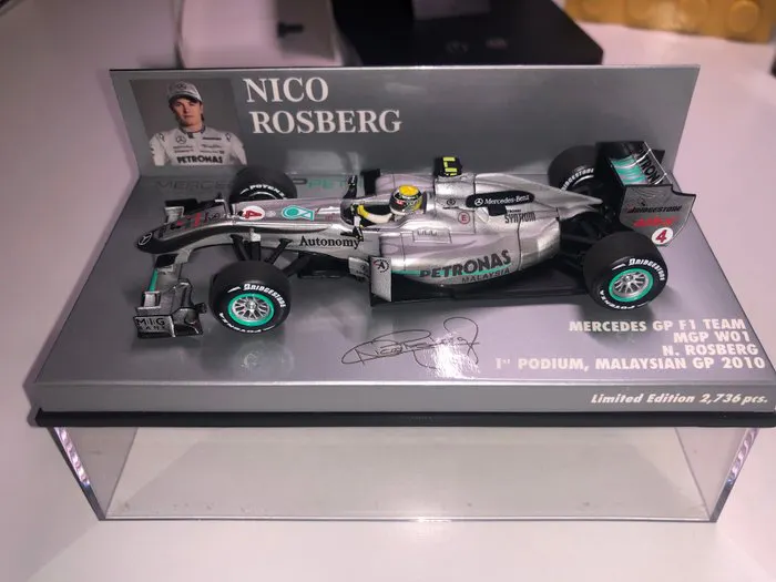 Modèle Réduit Mercedes F1 W01 Nico Rosberg 1/43 Minichamps - Podium GP Malaisie 2010, Occasion