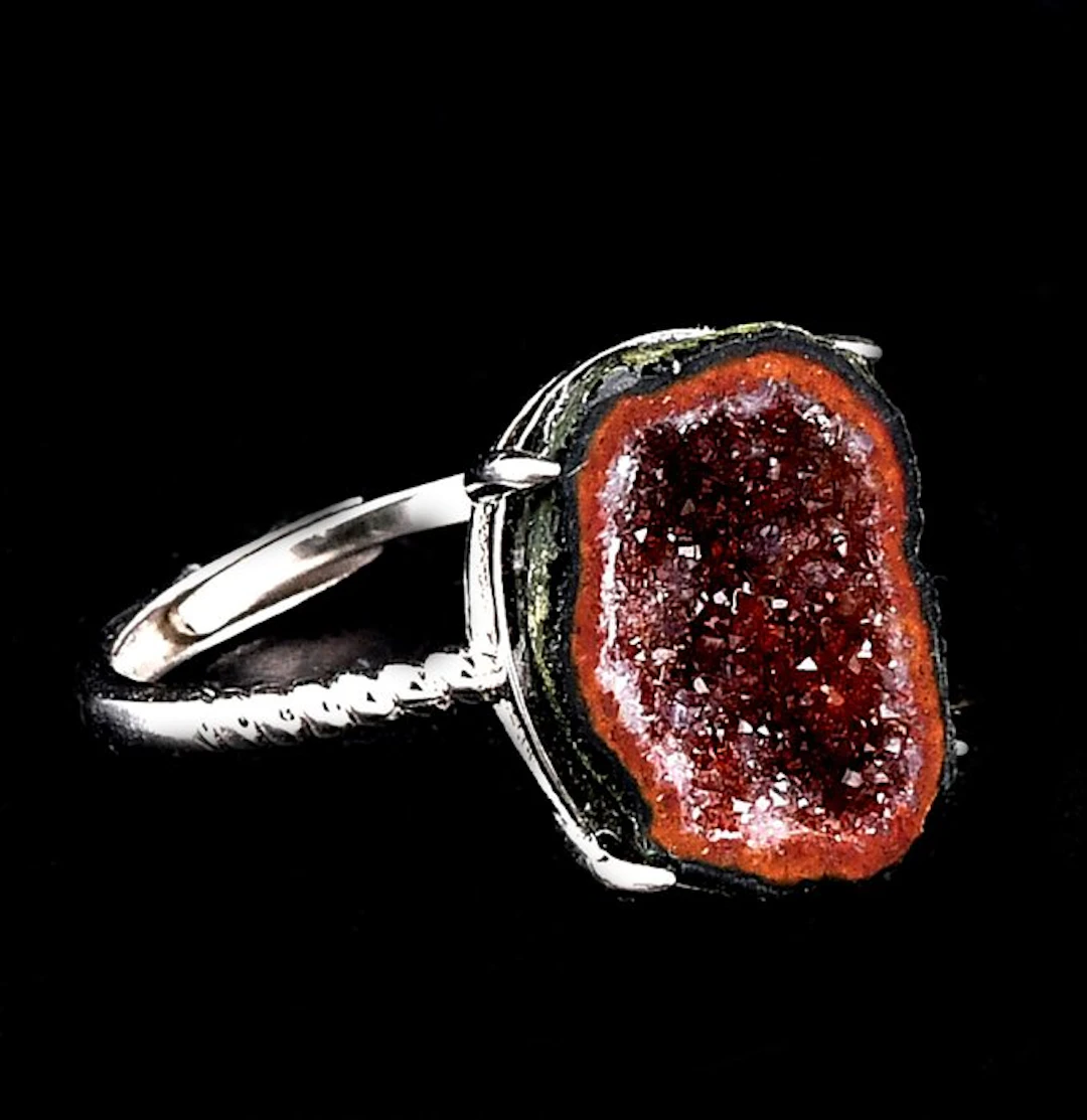 Wonderful Agate with crystallized Quartz geode ring in...