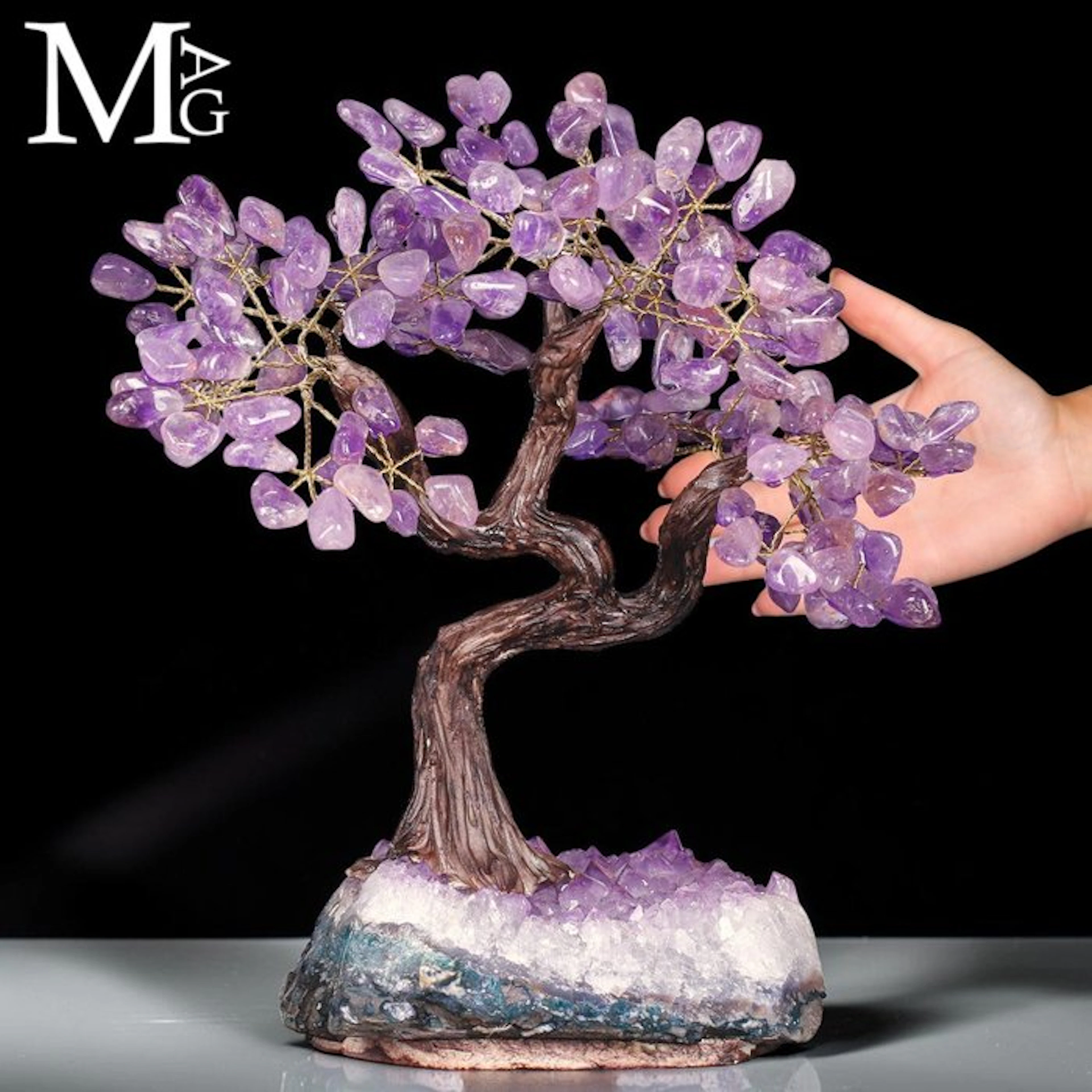 Amethyst Gemstone Tree with Polished Leaves - Natural...
