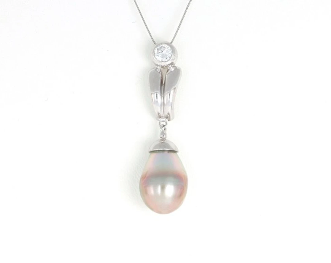 No reserve price - Necklace - 18 kt. White gold Pearl - Diamond
