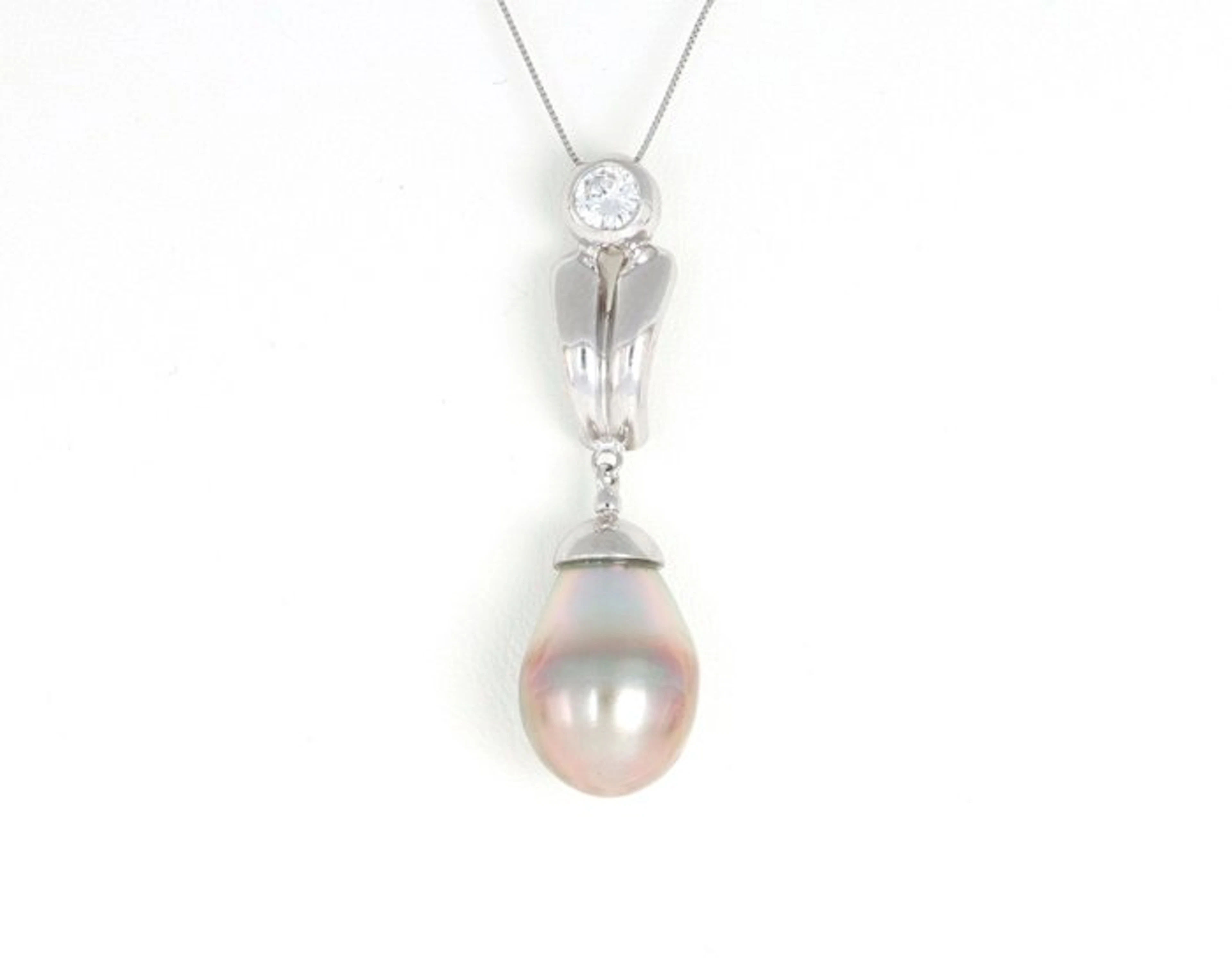 No reserve price - Necklace - 18 kt. White gold Pearl - Diamond