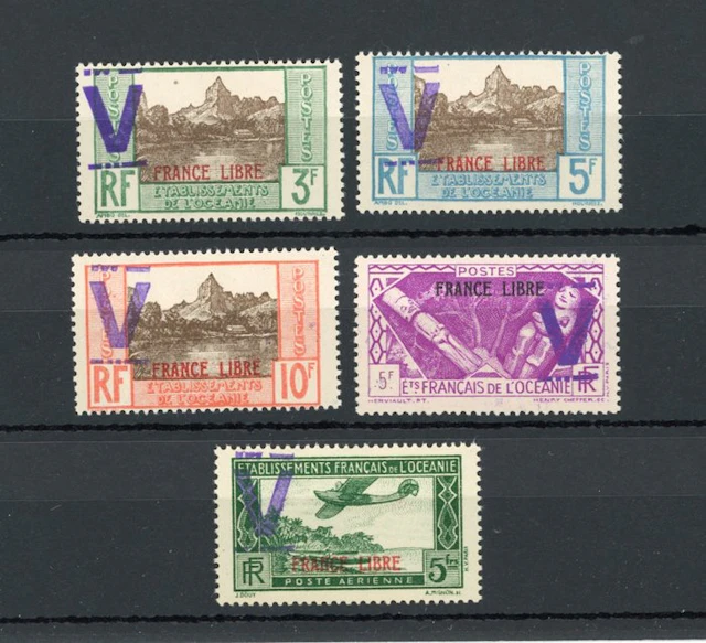 French Oceania - Rare American V surcharge on Liberation stamps