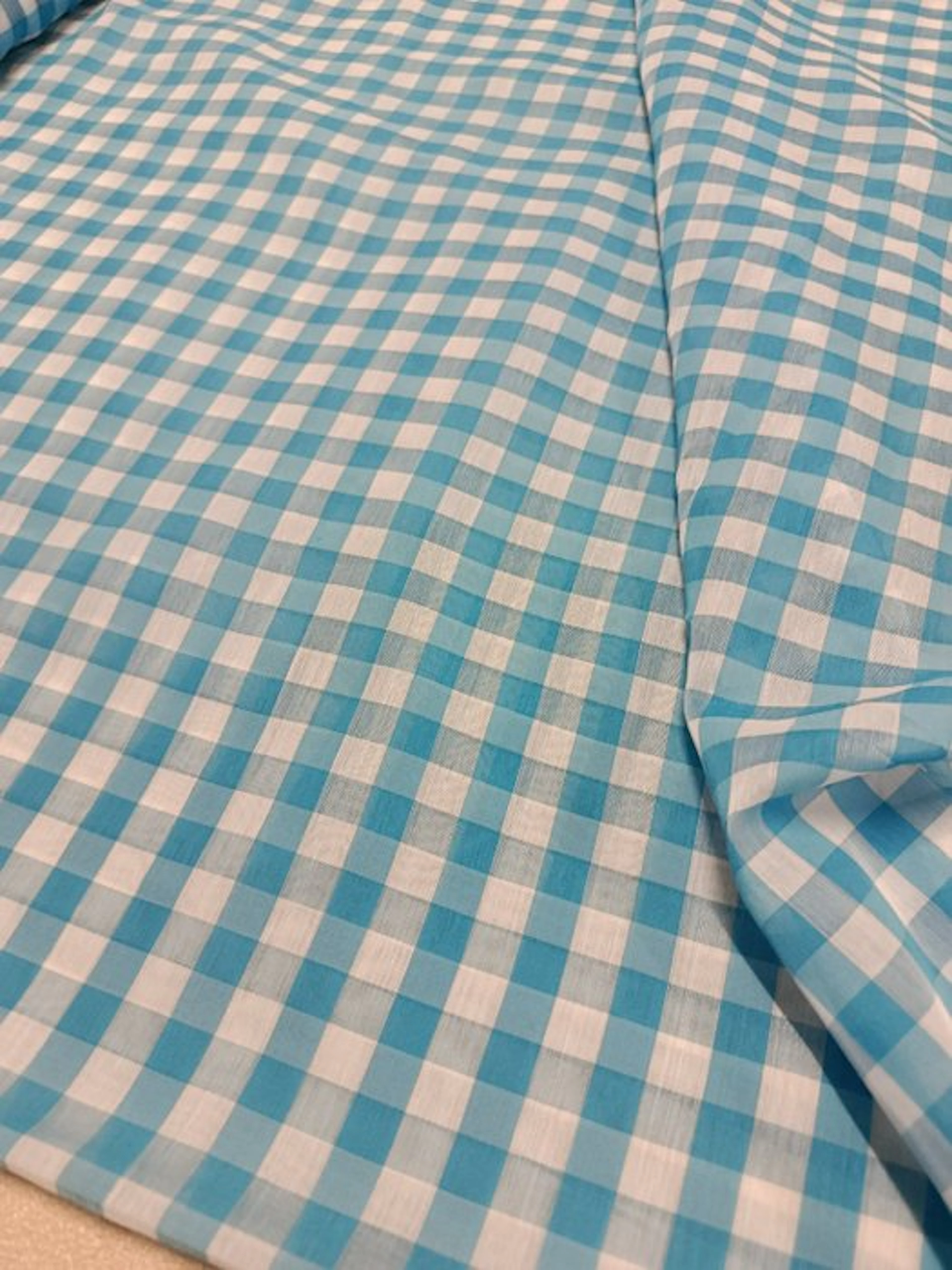 Stupendo cotone vintage leggero a quadri azzurri...