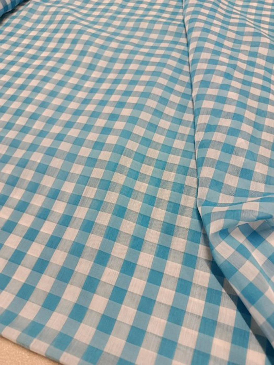 Stupendo cotone vintage leggero a quadri azzurri...