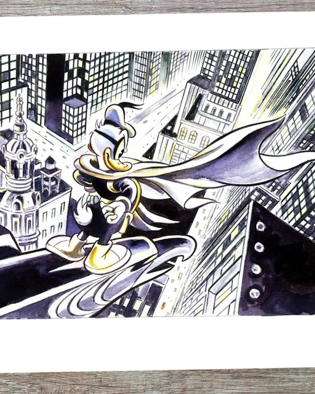 Tony Fernandez - Donald Duck as Superduck Avenger Over NYC - Hand Signed