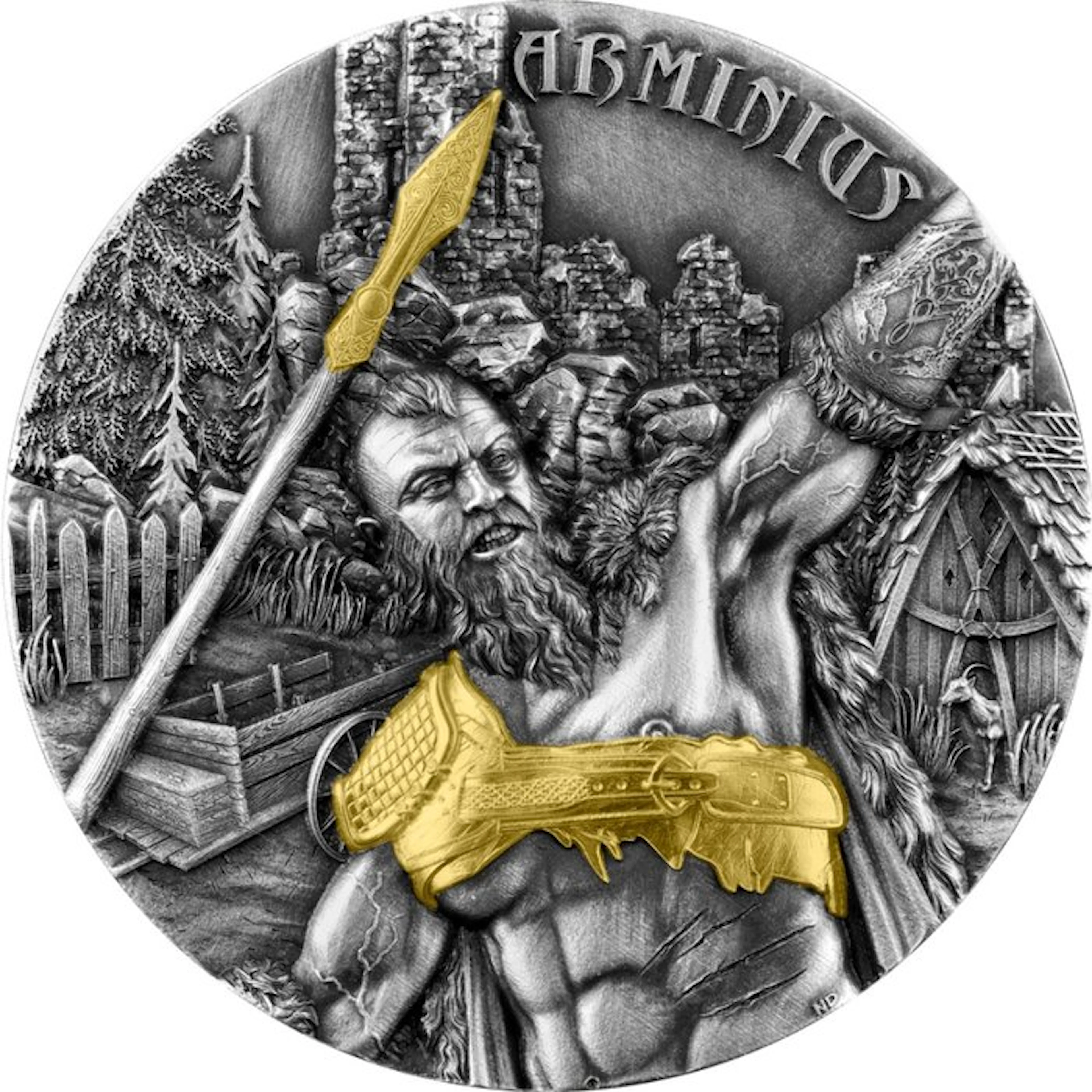 Germany. 10 Mark 2022 Krieger-Arminius - Relief Antique Finish, 2 Oz (.999)