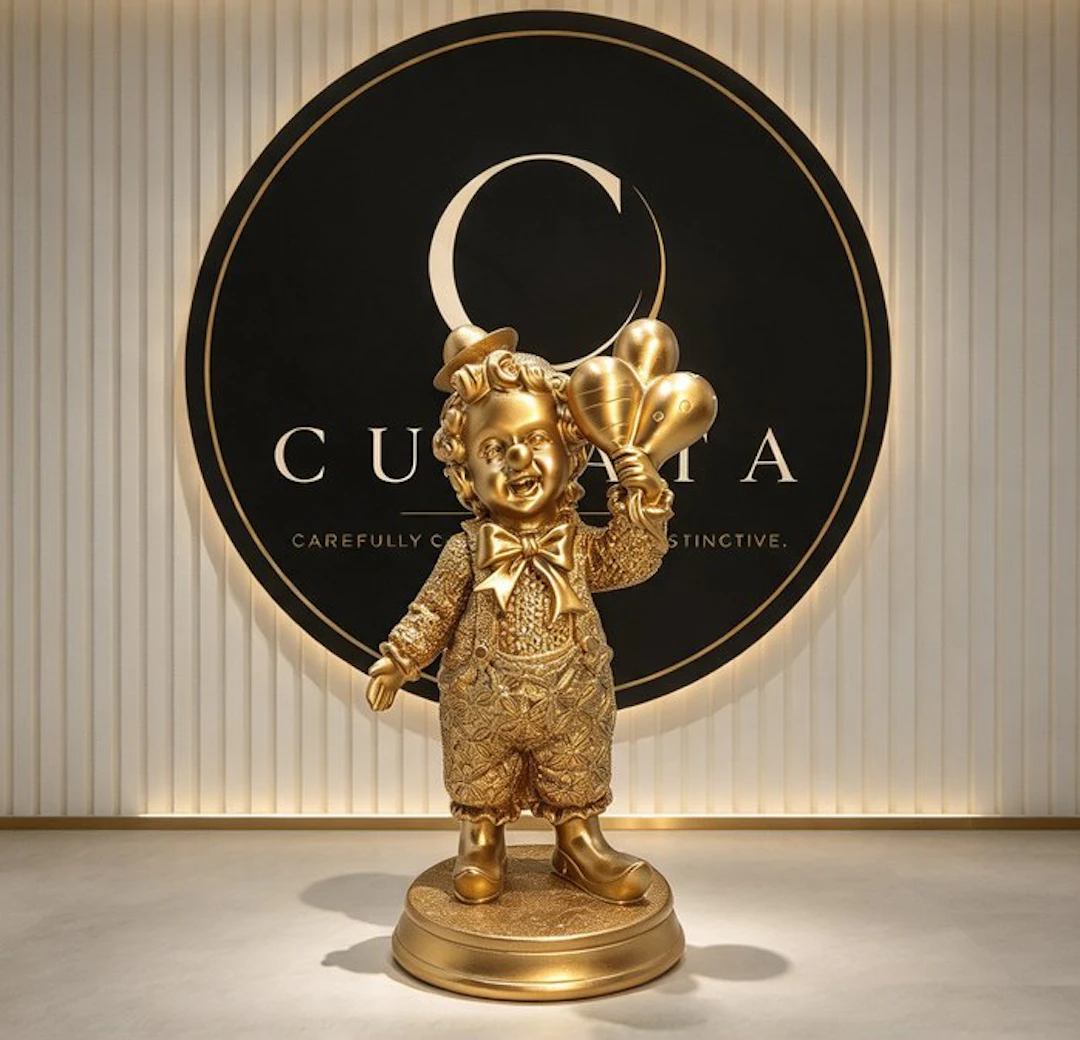 Figurine - Statuina di Pagliaccio in Resina Dorata con Palloncini - Resin