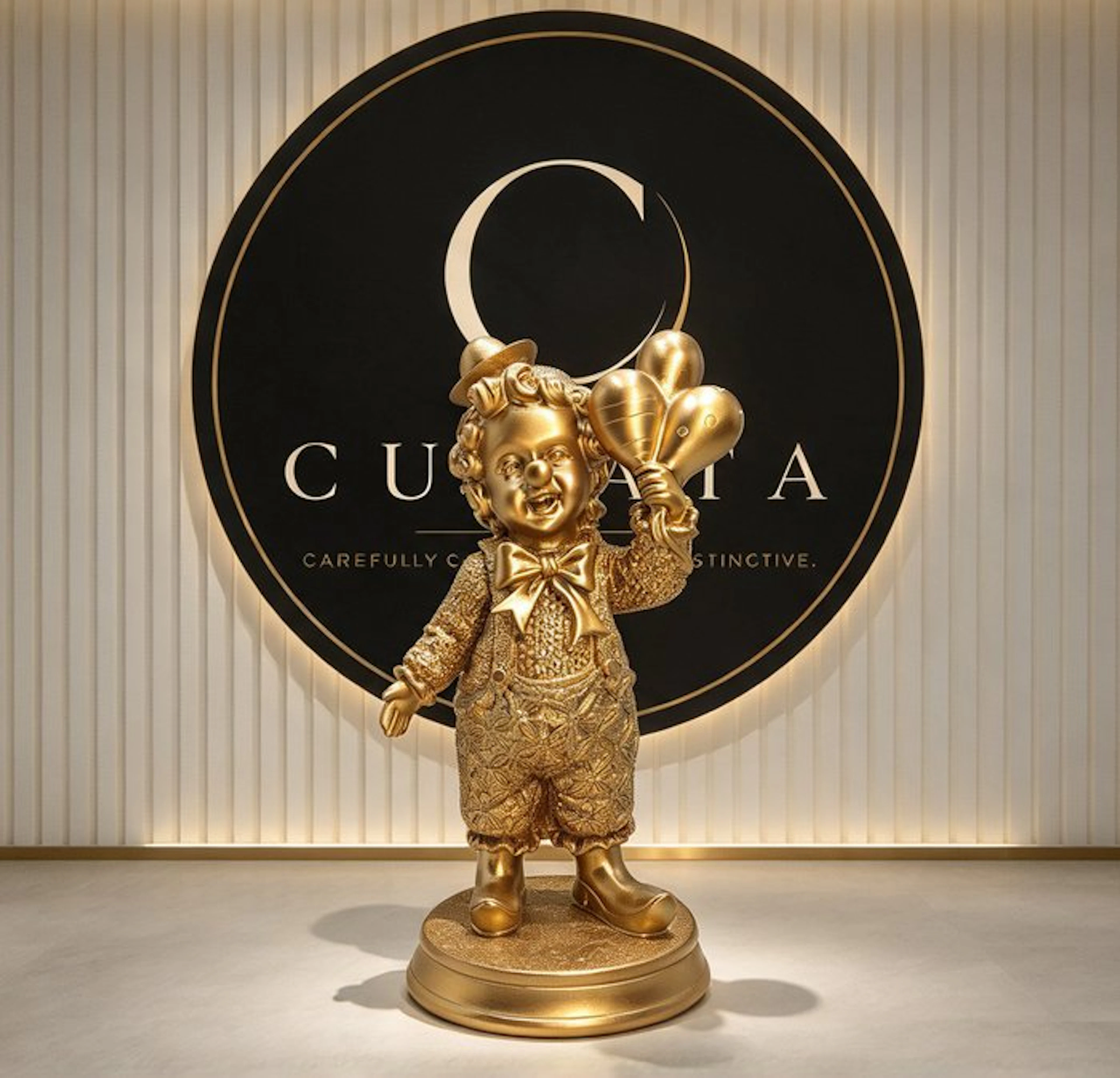 Figurine - Statuina di Pagliaccio in Resina Dorata con Palloncini - Resin