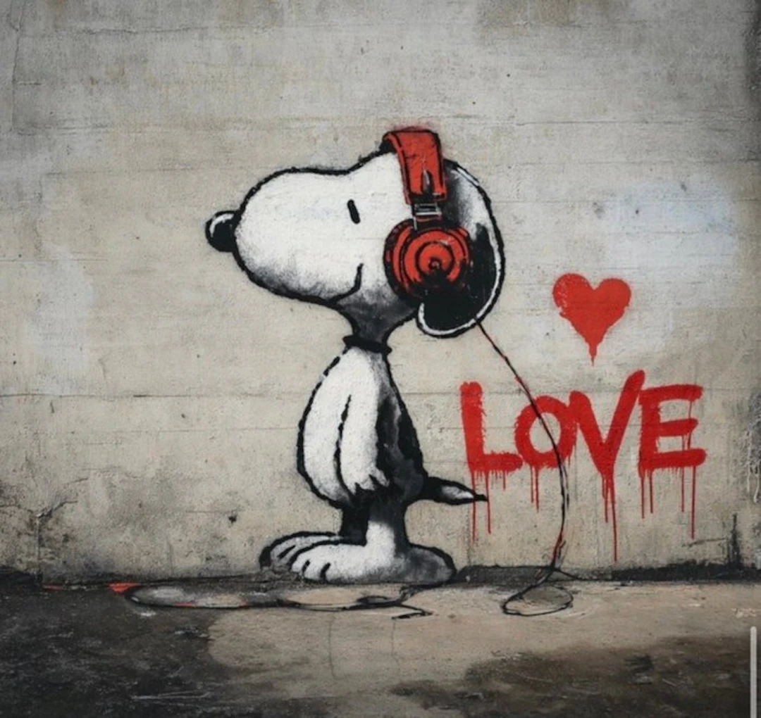 EMIR BERCUTTE - DJ SNOOPY STREET ART LOVE 7- Toile L - LIMITED EDITION