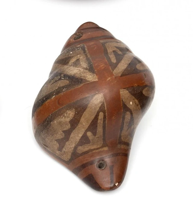 Pre-Columbian. Nariño Ceramic Shell Ocarina With Spanish Import License
