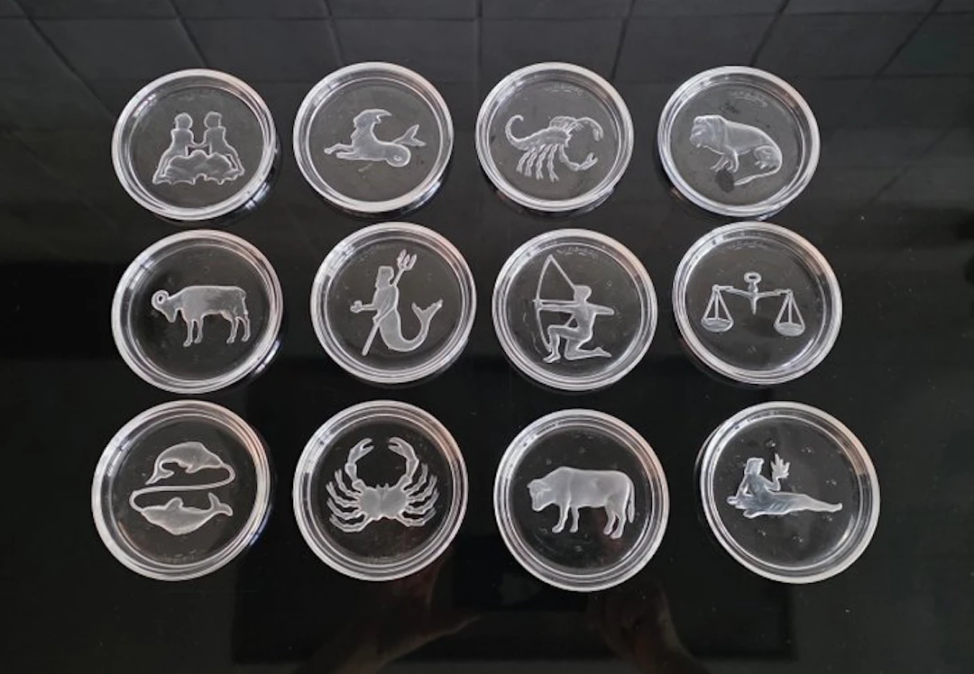 Val Saint Lambert - Coaster (12) - Crystal - Glass coasters Zodiac