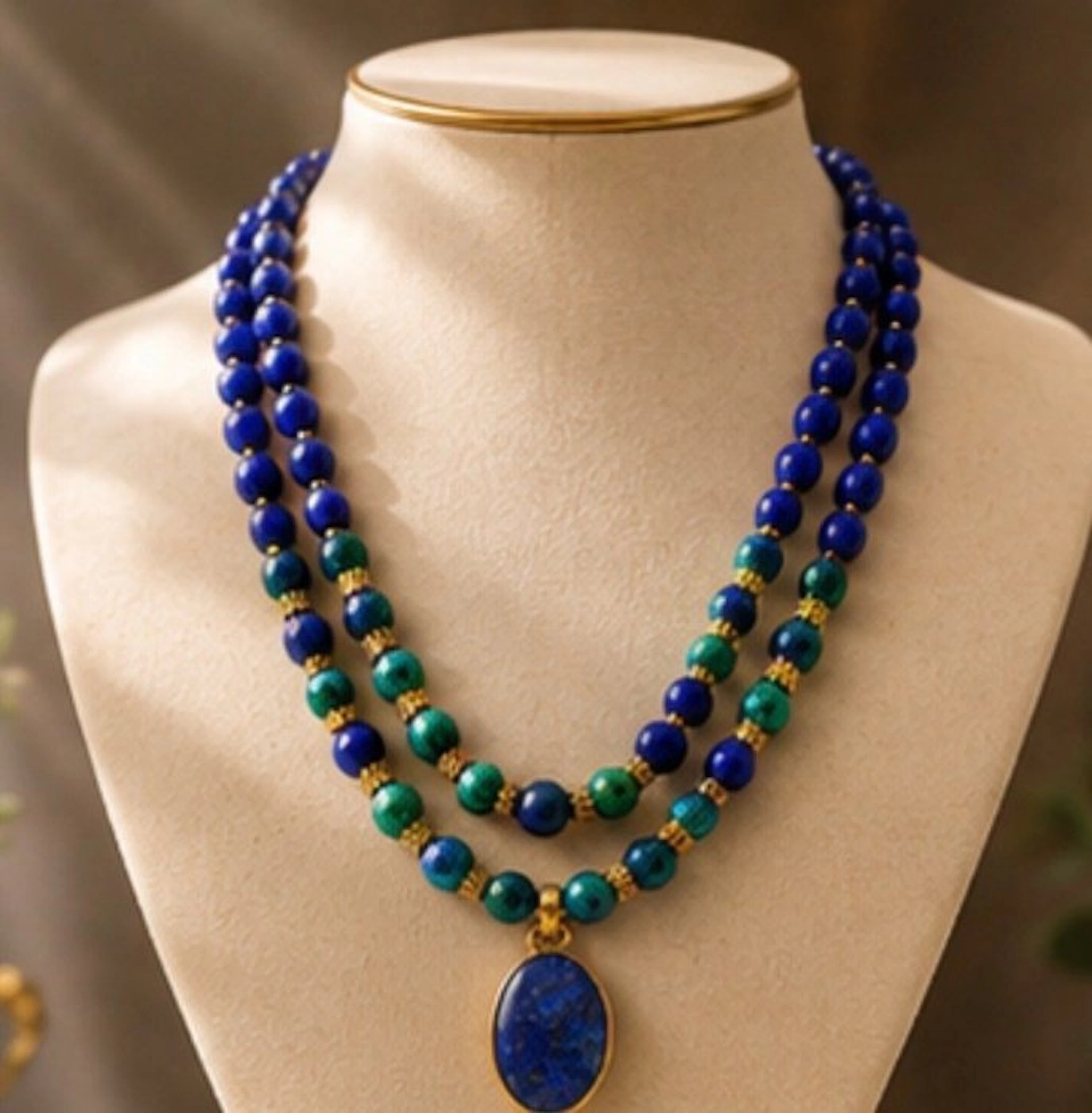 Refined Lapis Lazuli & Malachite Stone Two-Necklace Set. 155Gr - Necklace