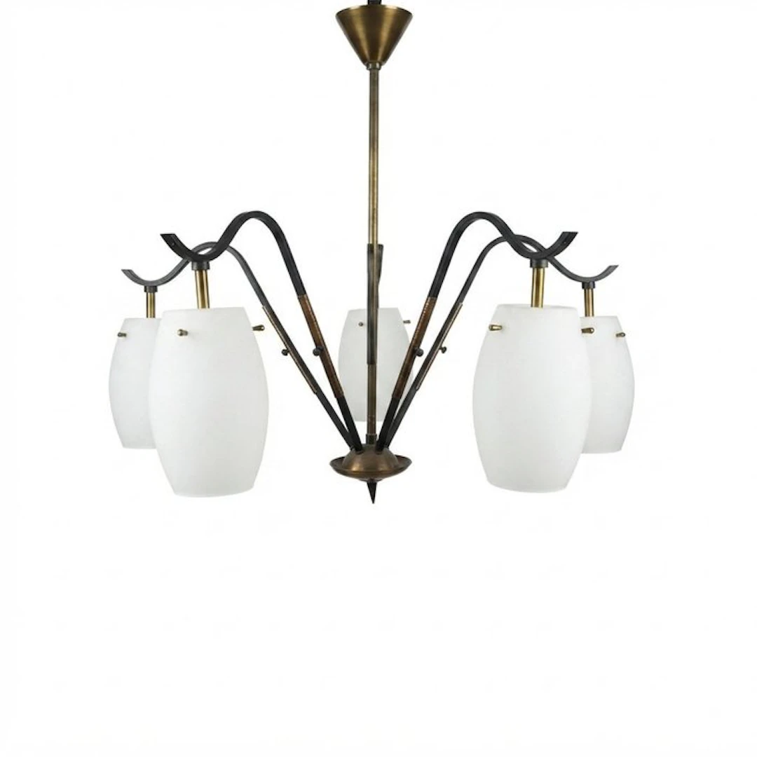 Hanging lamp - Brass, Glass - 1950s