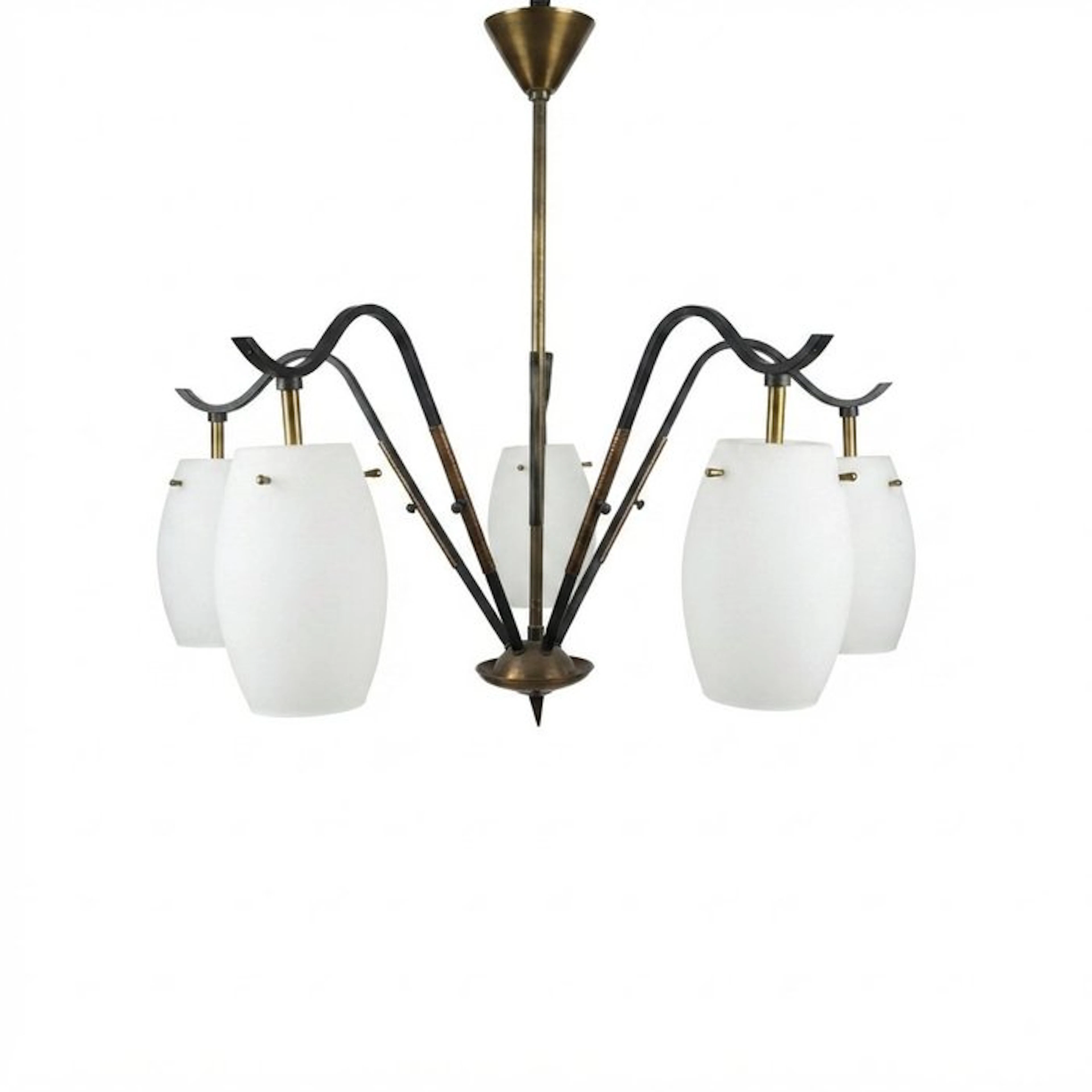 Hanging lamp - Brass, Glass - 1950s