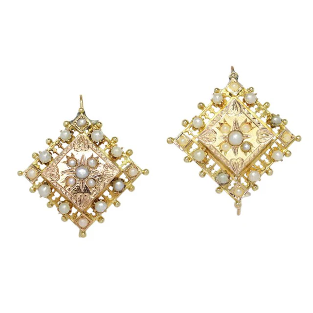 Earrings - 18 kt. Rose gold - Pearl - Vintage antique 1880