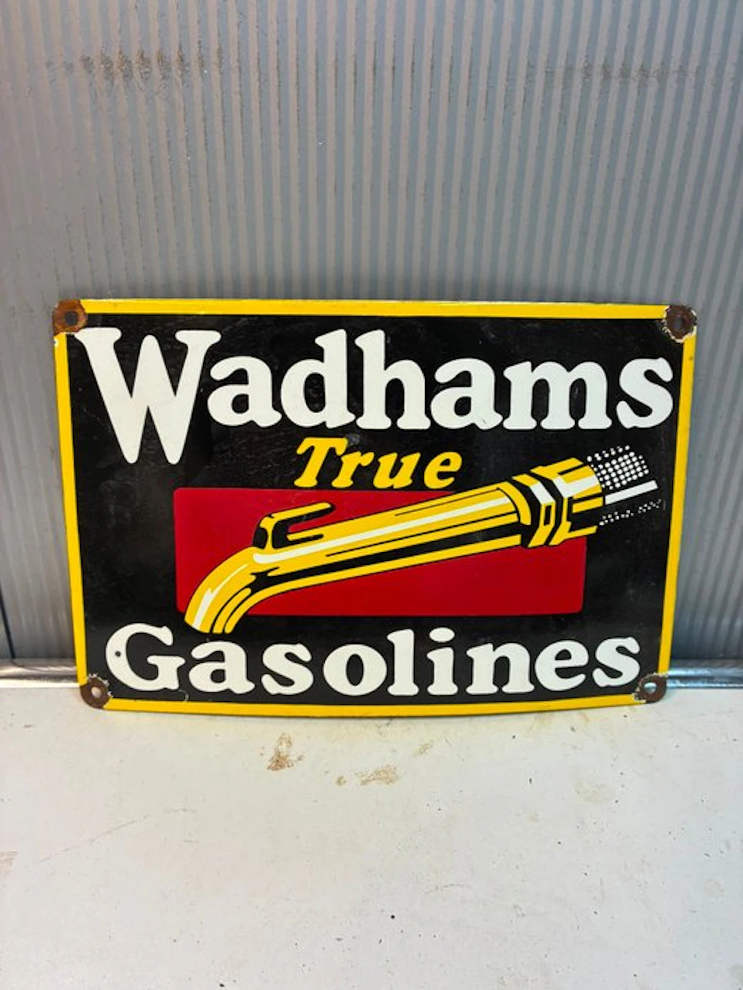 Wadhams True Gasolines – Enamel Advertising Sign –...
