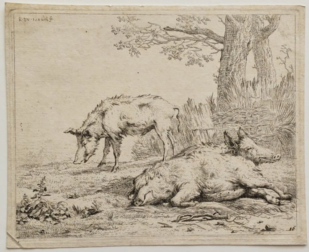 Karel Dujardin (1622 Ca./ 1678) - Tre cinghiali vicino a una siepe