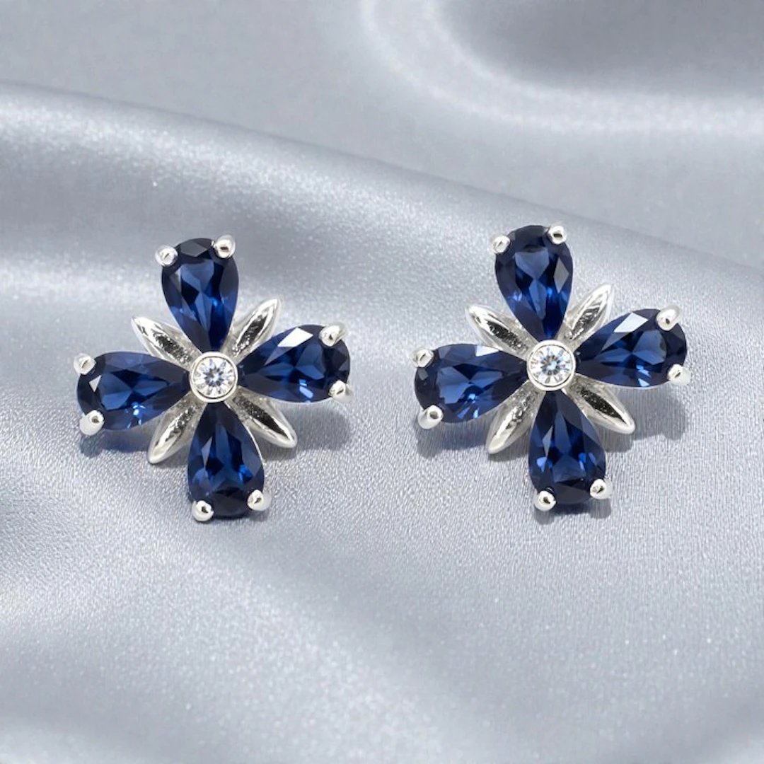 No reserve price - Earrings Gold-plated Sapphire - Topaz - 18kt Gold Plated