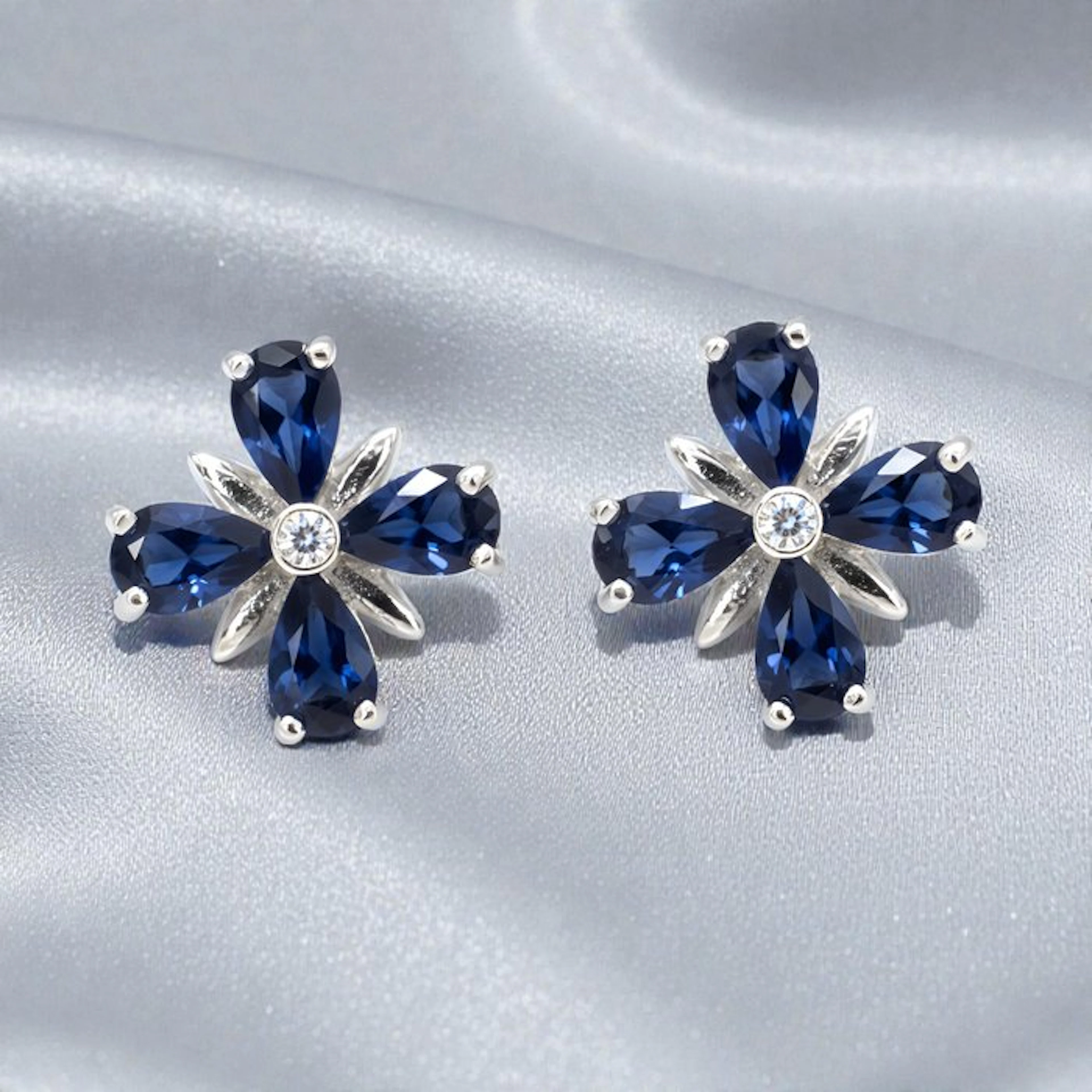 No reserve price - Earrings Gold-plated Sapphire - Topaz - 18kt Gold Plated