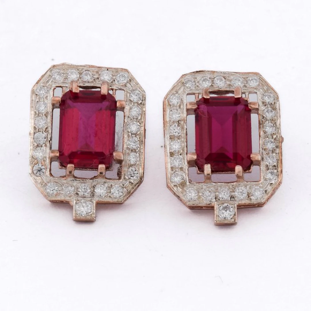 No reserve price - Earrings - 9 kt. Rose gold - 4.00ct. tw. Spinel - Diamond