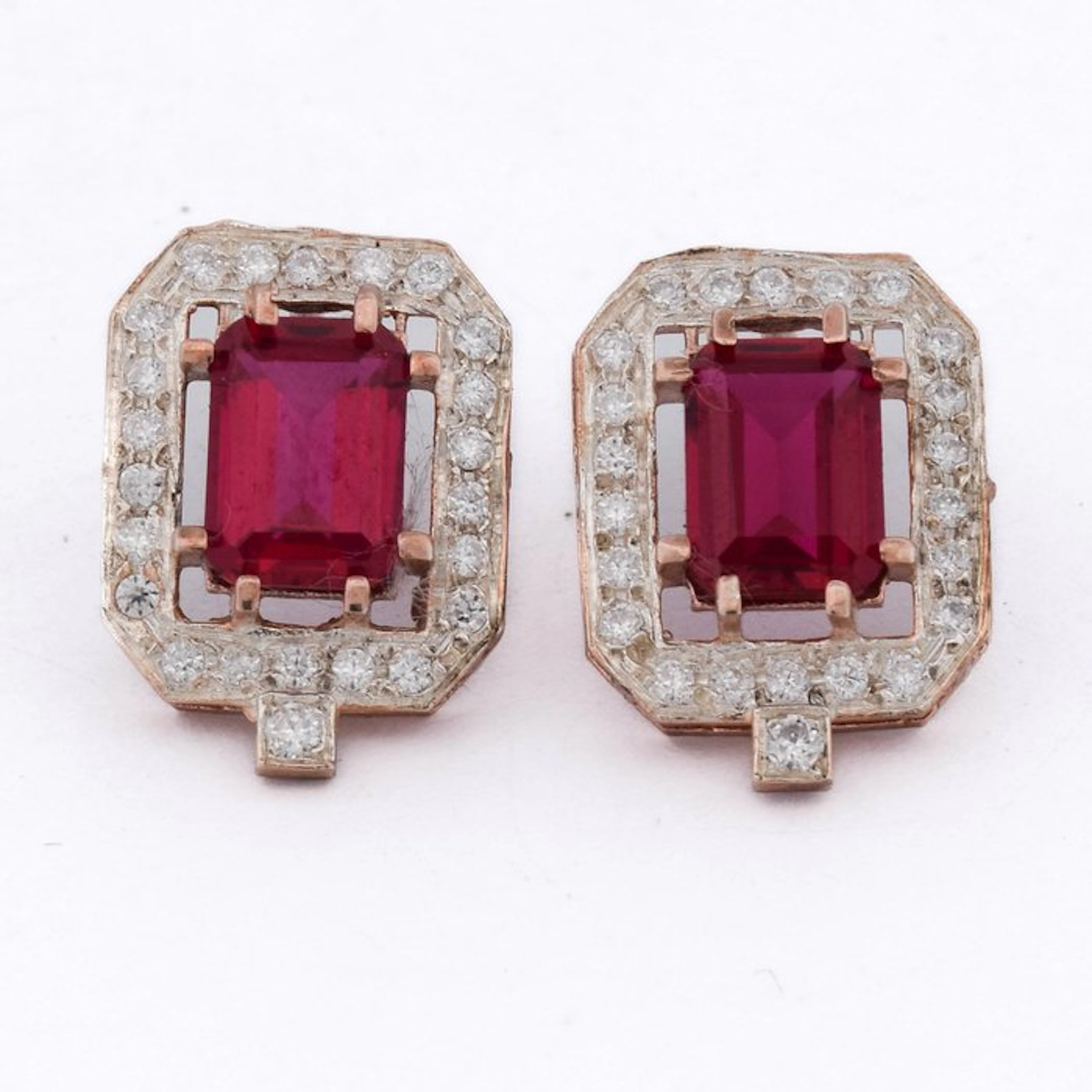 No reserve price - Earrings - 9 kt. Rose gold - 4.00ct. tw. Spinel - Diamond