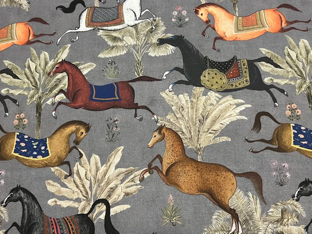Oriental Equestrian Luxury Fabric with Galloping Horses –...