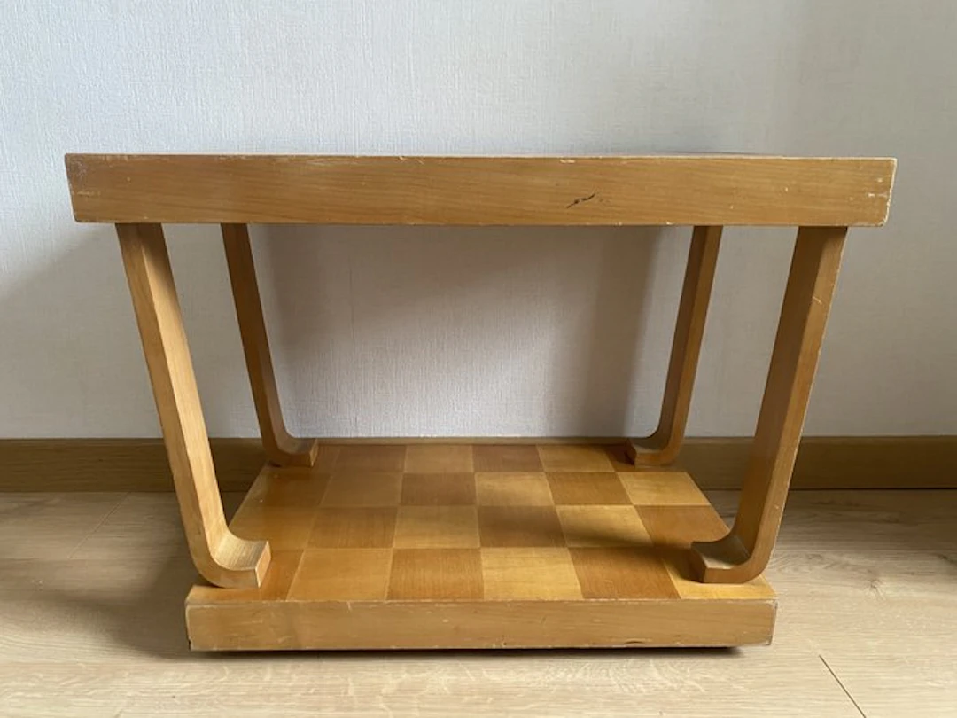 Side table - Wood, Brass - Checkered trays with casters