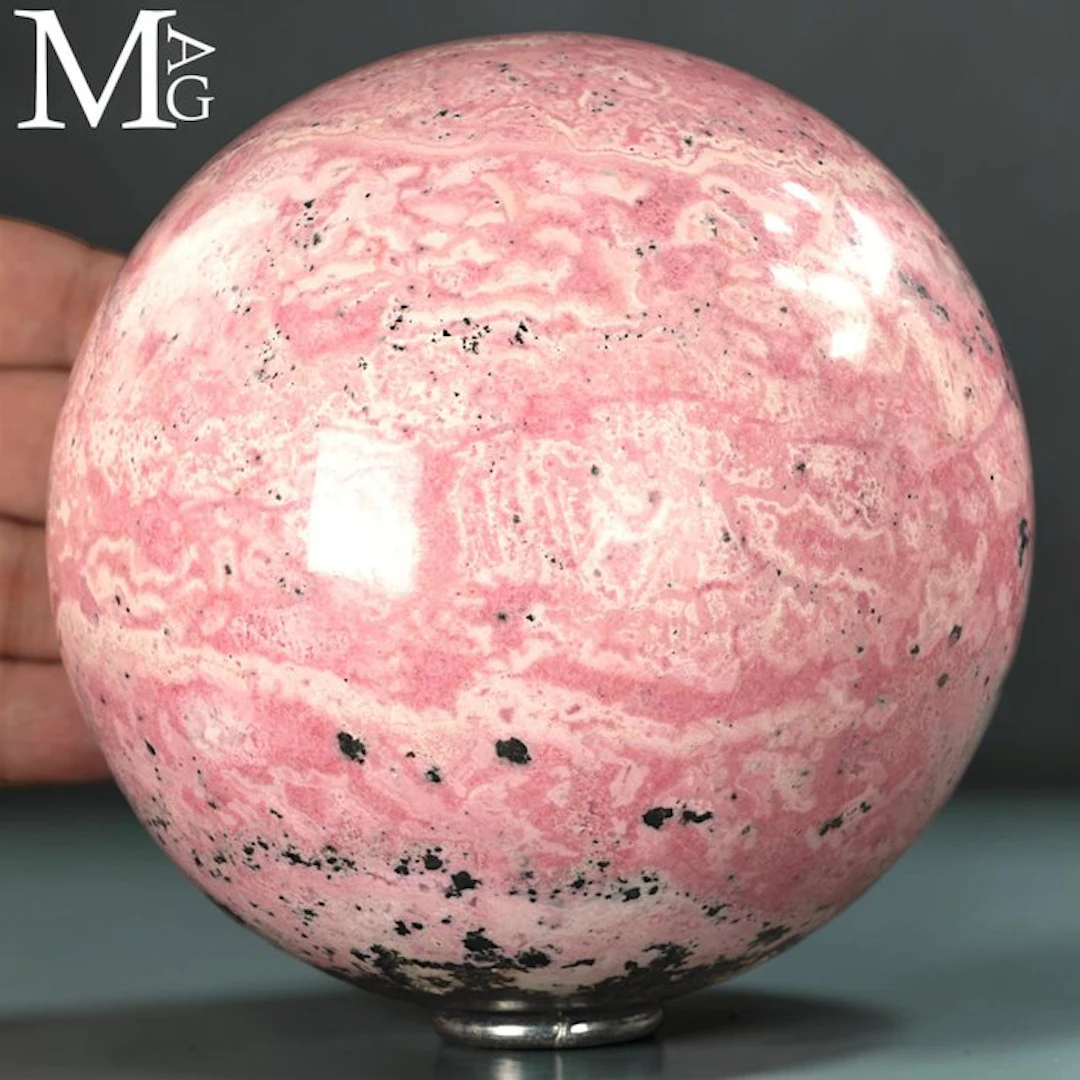 Natural Rhodonite Sphere from Peru – Pink Manganese...