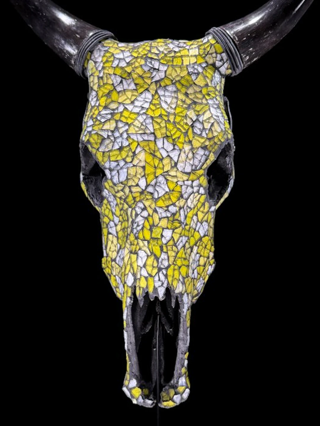 NO RESERVE PRICE - Stunning Cow skull with Glass Mosaic...