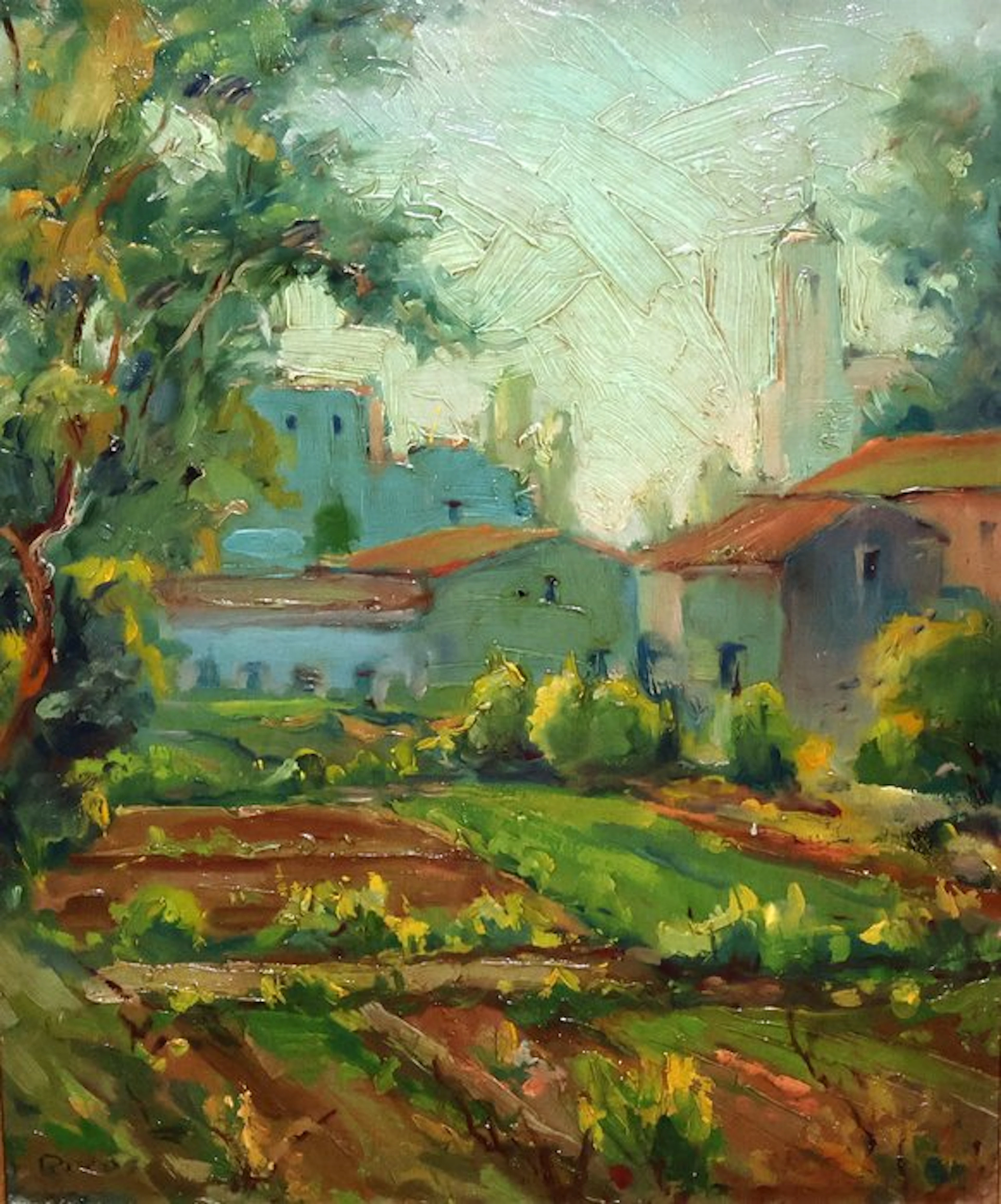 Amadeo Rivas (1920) - Paisaje con campanario de fondo